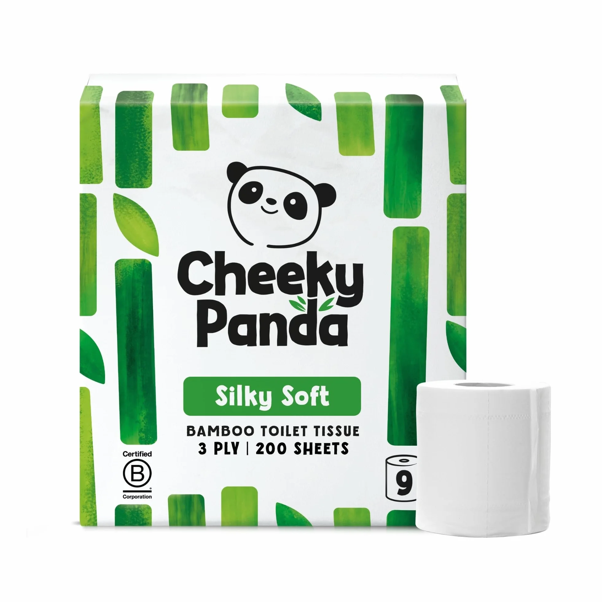 The Cheeky Panda Bambusowy papier toaletowy – 9 rolek papieru toaletowego, opakowanie bez plastiku i zrównoważona chusteczka toaletowa, w 100% kompostowalny