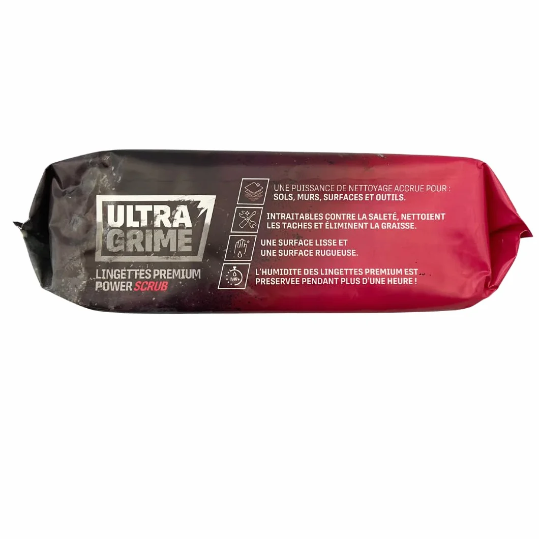 UltraGrime Pro Power Scrub Cleaning Wipes | Wydajne przemysłowe chusteczki do usuwania zabrudzeń i zabrudzeń na wszystkich powierzchniach | 100 bardzo szerokich wilgotnych ściereczek, 38 cm x 25 cm
