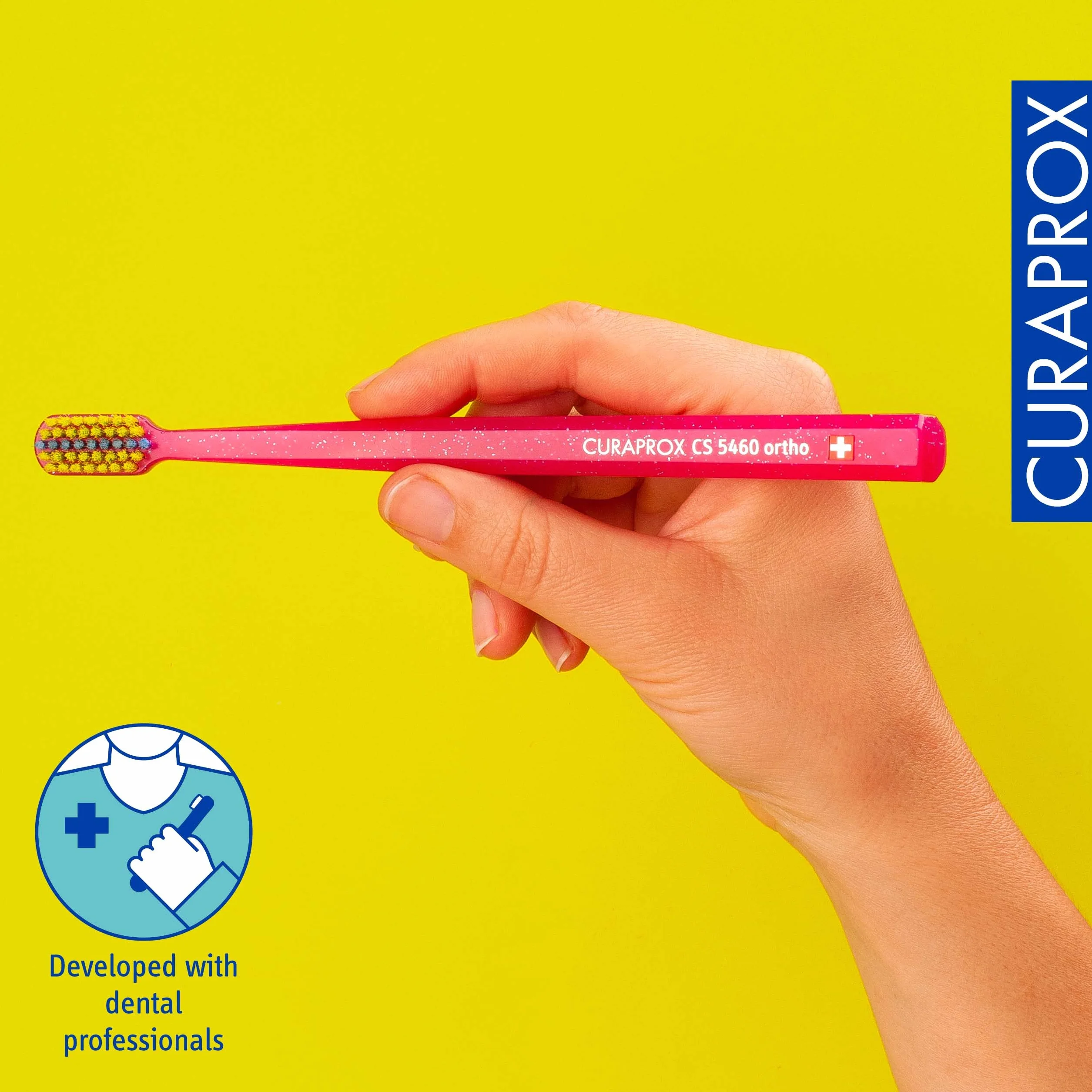 Curaprox CS 5460 Ortodontyczna Szczoteczka do zębów – Delikatne czyszczenie, Magenta-zielony, Pojedyncze opakowanie, Szwajcaria