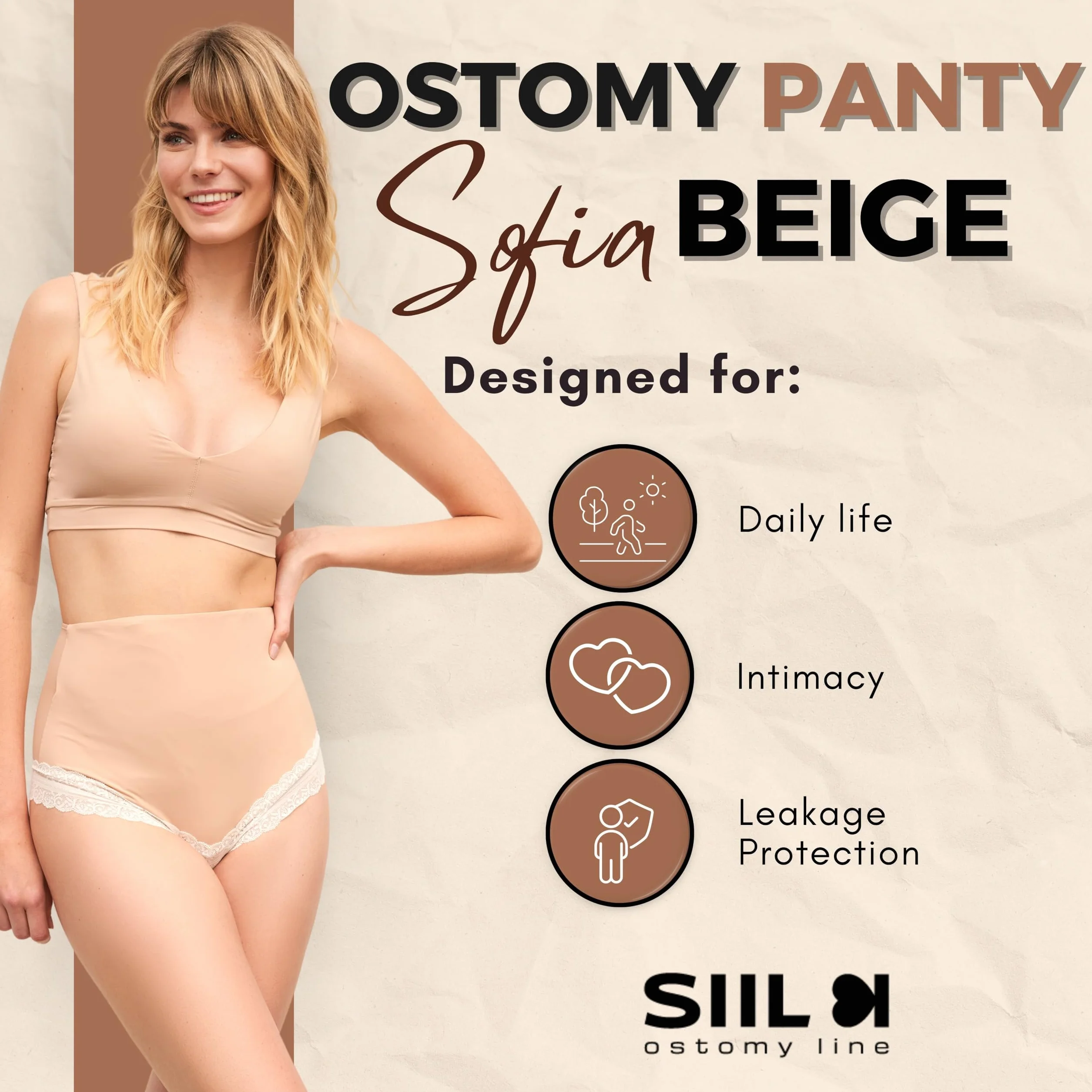 Majtki stomijne Sofía | SIIL Ostomy Panties | Pokrowiec na worek stomijny | Podpórka pod plecy kolostomijne | Pokrowiec na worek stomijny | 22771