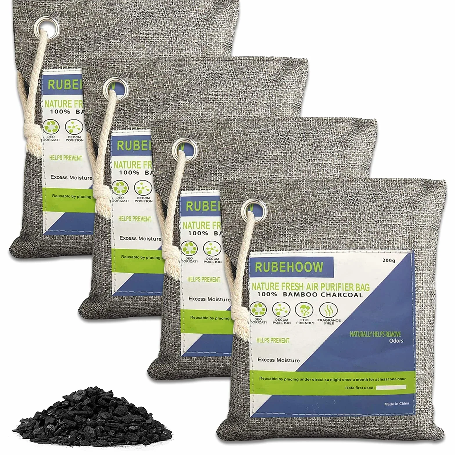 Nature Fresh Worki oczyszczające powietrze, torba oczyszczająca powietrze z węglem bambusowym, 4-pak eliminatorów zapachów do domu, filtr z węglem aktywnym do samochodów, szafek, łazienek i obszarów