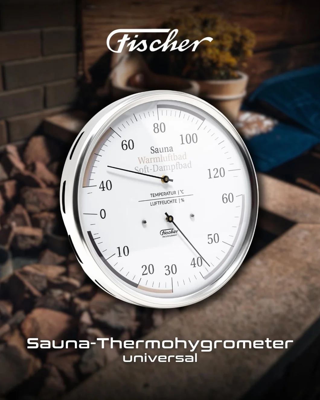 Fischer termometr do sauny 160 mm higrometr bimetalowy ze stali nierdzewnej