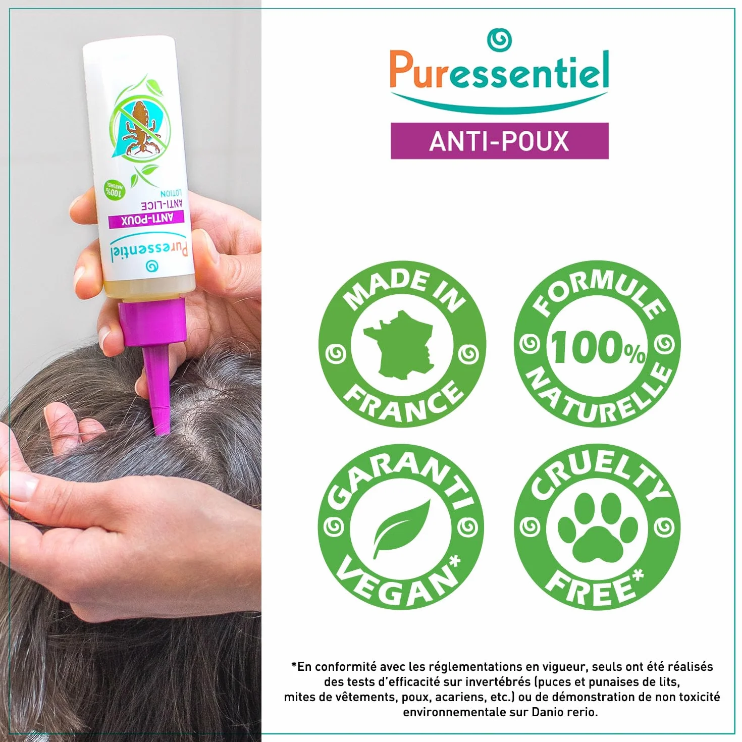 Puressentiel Balsam do leczenia wszy głowowych i grzebień na wszy, zabija 100% wszy, w zaledwie 10 minut, 100% naturalna formuła, łatwy do nałożenia, balsam 100 ml, dla dzieci i dorosłych, bez