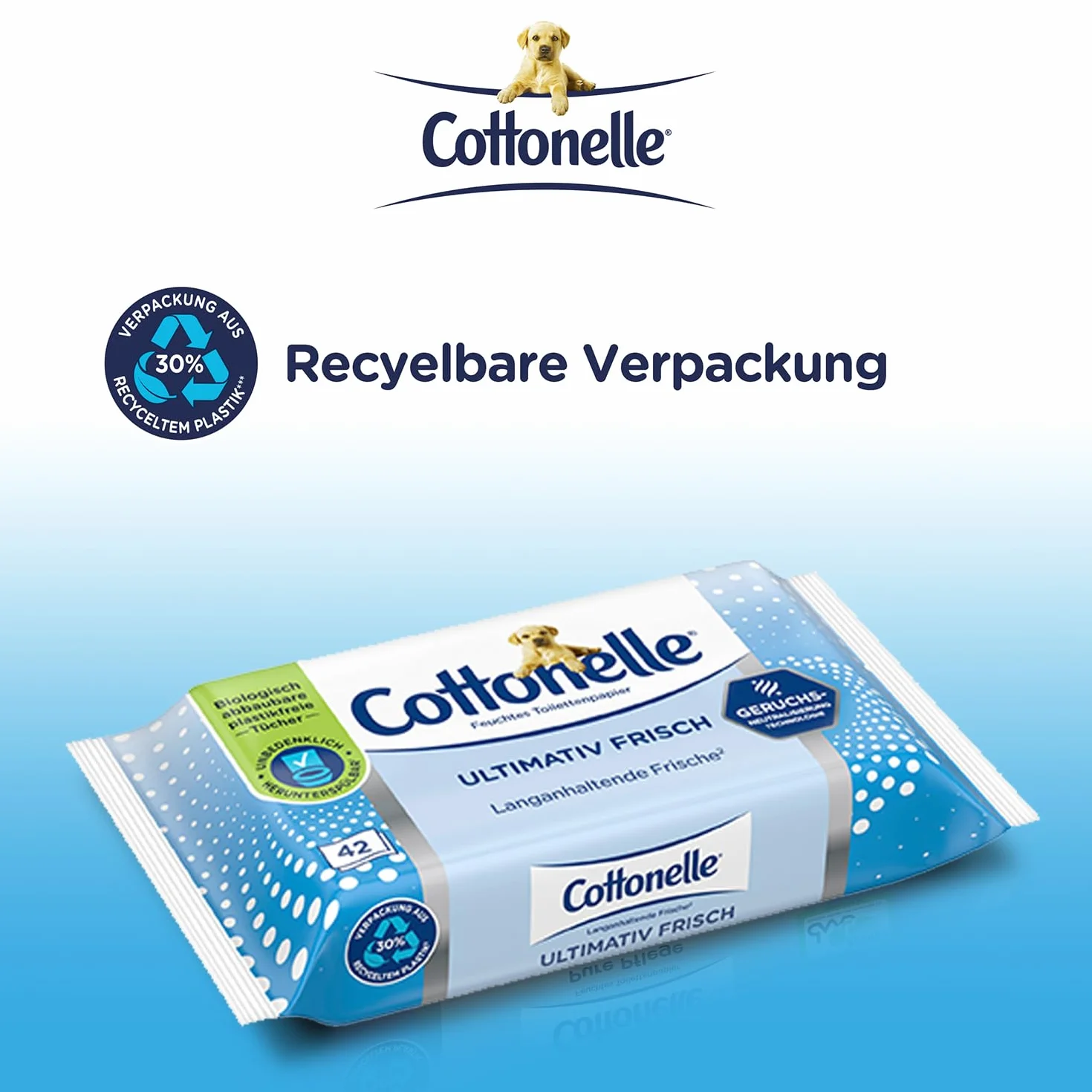 Cottonelle® Ultimativ świeżo wilgotne ściereczki toaletowe – biodegradowalne, technologia DEODYCYLX™, delikatne dla skóry, 12 opakowań po 42 chusteczki, bez alkoholu i barwników