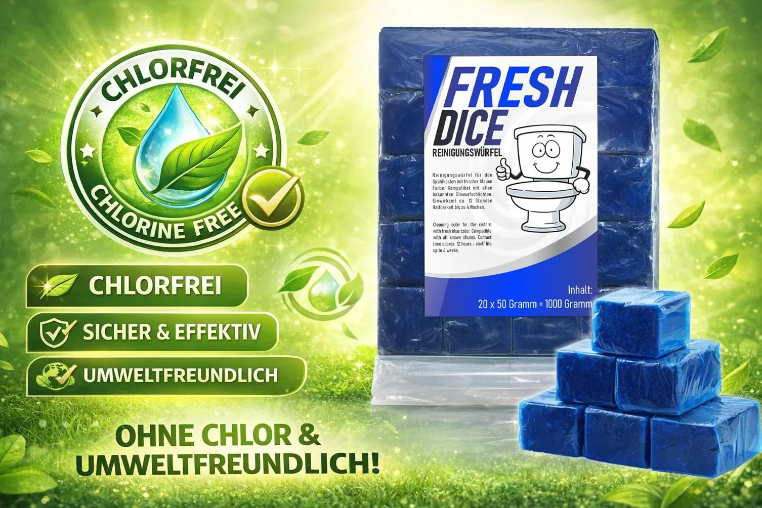 20 sztuk niezawierających chloru kostek czyszczących do spłuczki, niebieskie kostki do toalety, do wrzutów wszystkich producentów