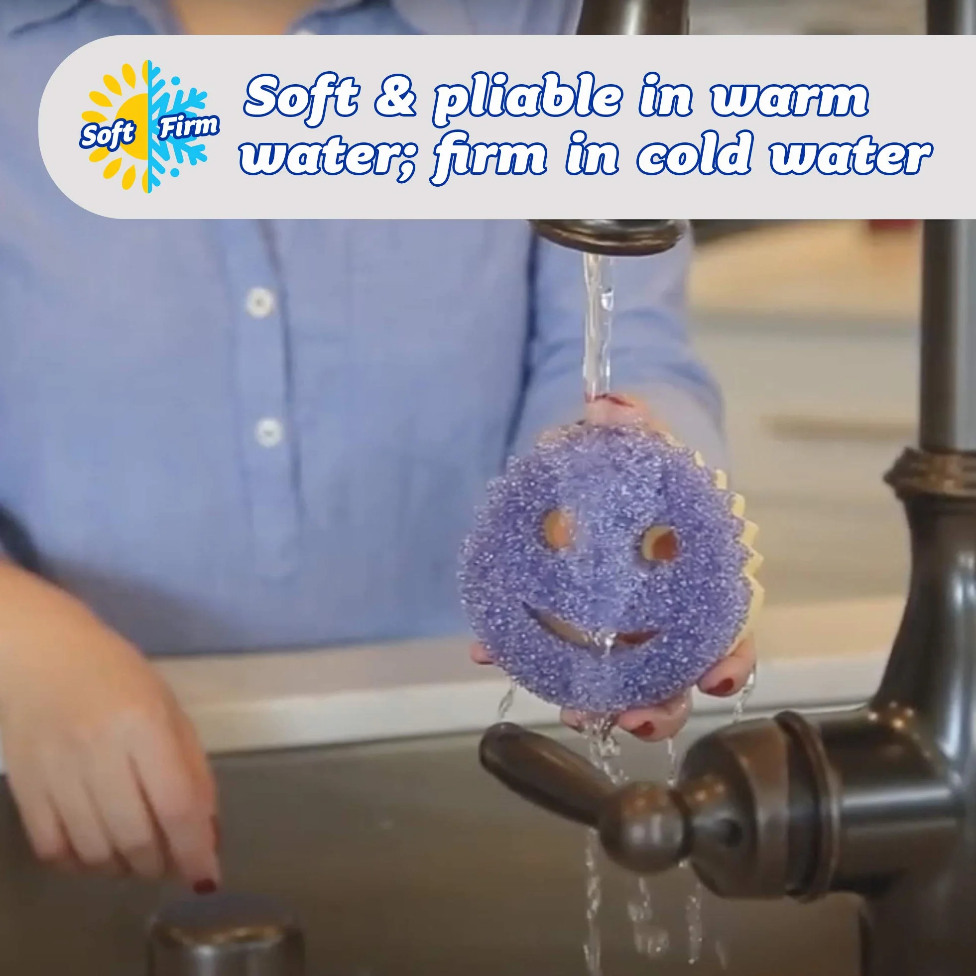 Scrub Daddy Dwustronna gąbka i szorowanie - Scrub Mommy - gąbka bez zarysowań do naczyń i domu, miękka w ciepłej wodzie, mocna w zimnie, odporna na zapachy (1 szt. (1 opakowanie)