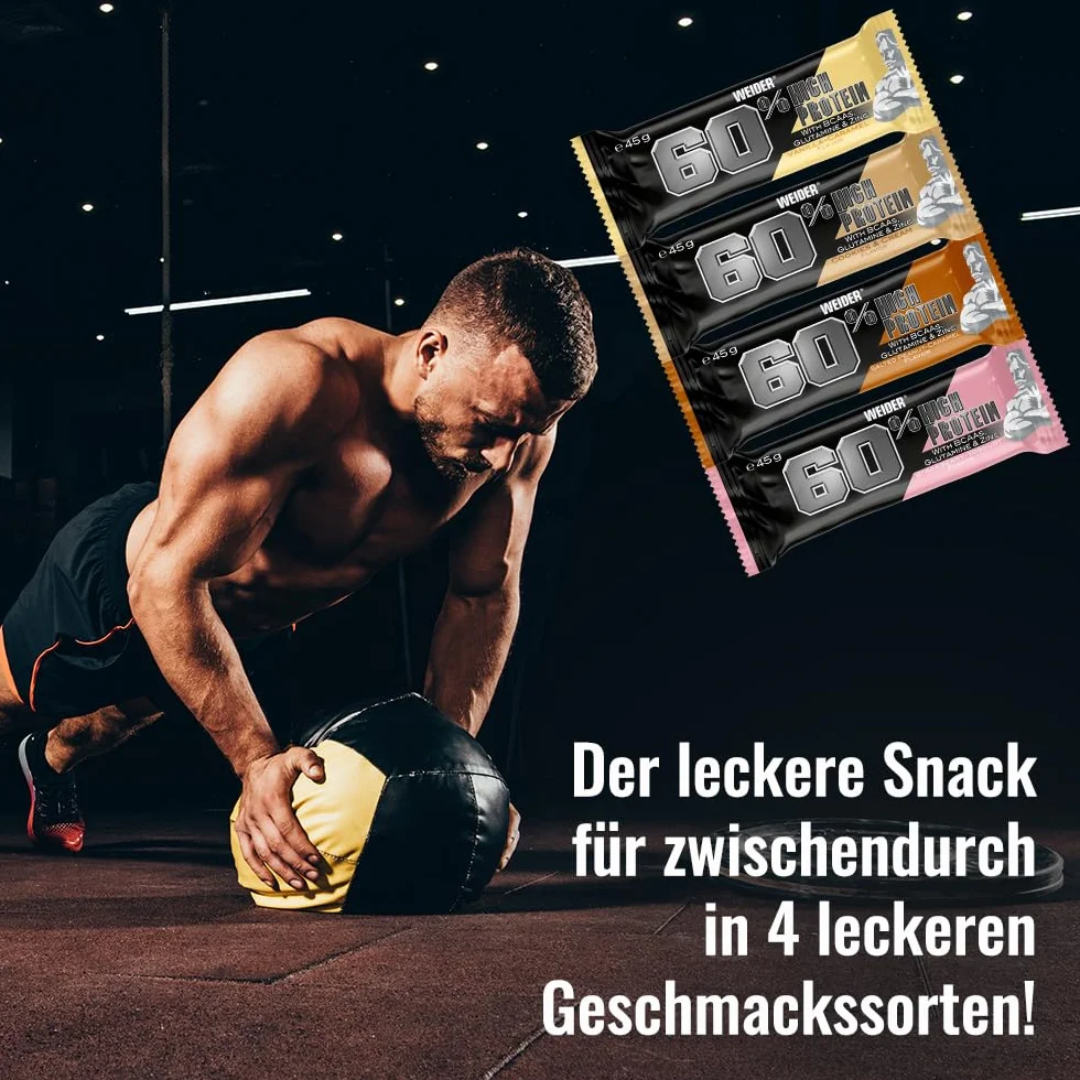 Weider 60% Protein Bar Karmelowy 45g x 24 Baton Proteinowy z L-glutaminą i BCAA
