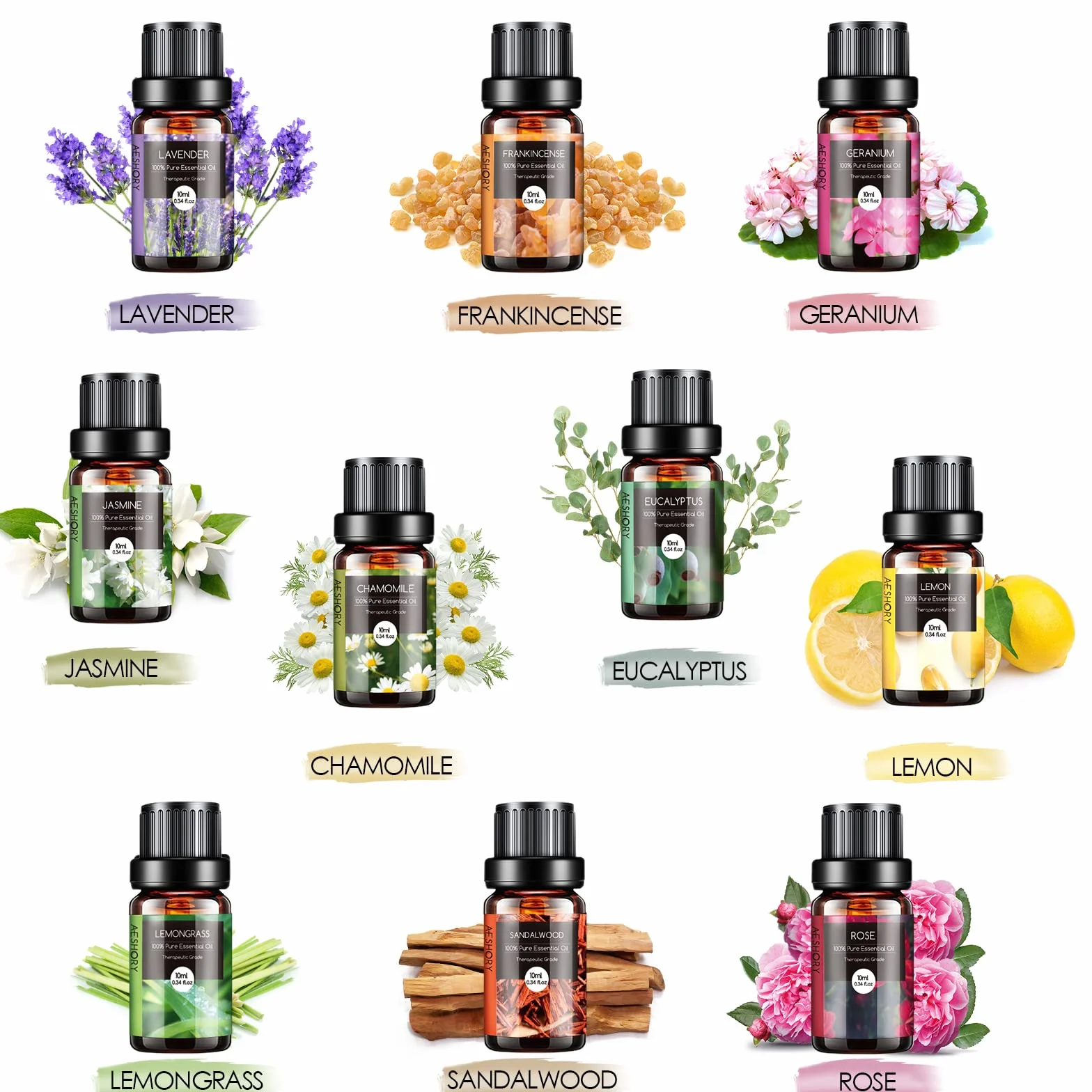 Aeshory Olejki Eteryczne Do Dyfuzorów 20 x 10 ml, 100% Naturalny Zestaw Olejków Zapachowych Do Aromaterapii Zestaw Upominkowy Z Olejkami Aromatycznymi Do Mydeł, Świec, Nawilżaczy, Spa, Masażu