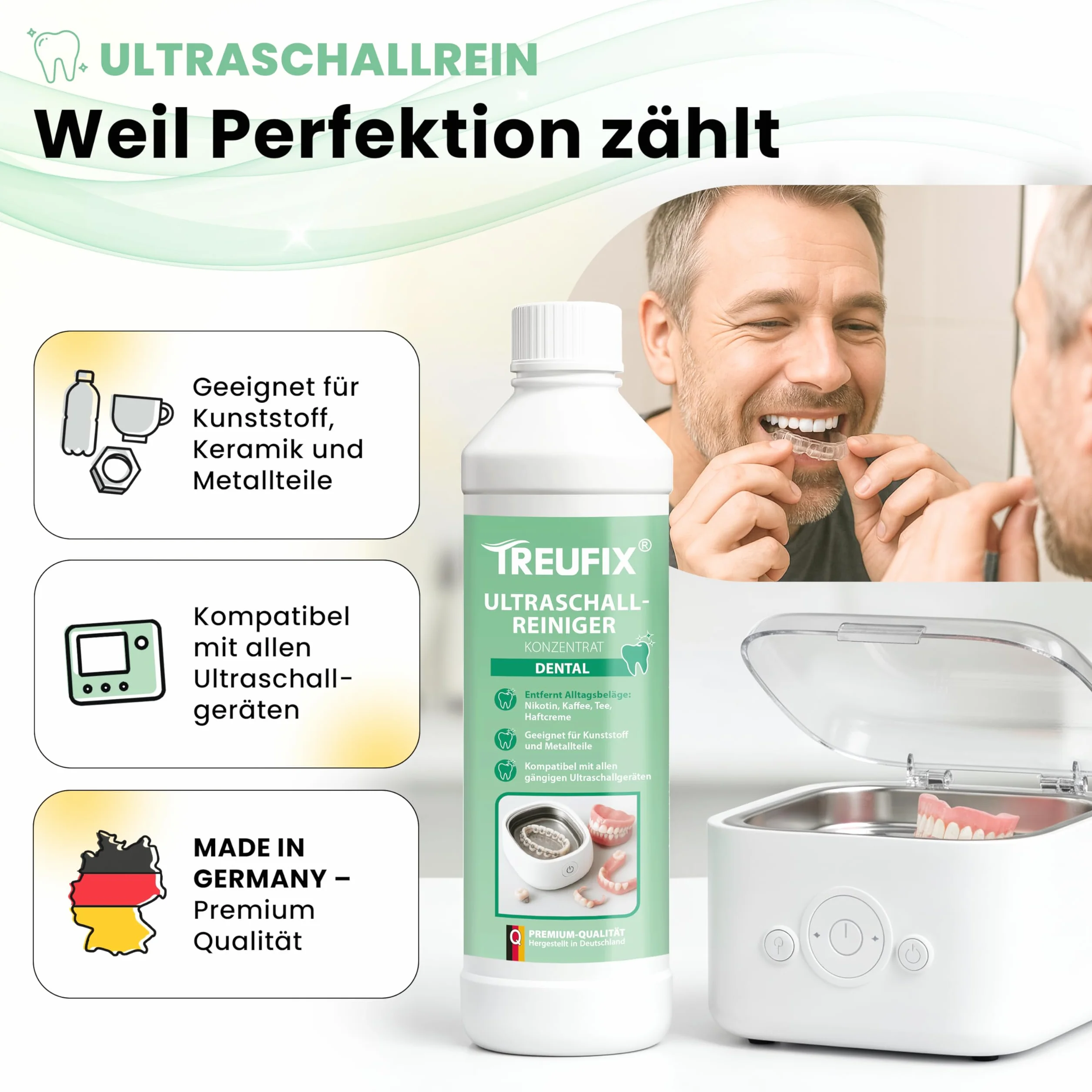 Treufix Koncentrat do czyszczenia ultradźwiękowego Dental 750 ml – do protez, szyn, spinek
