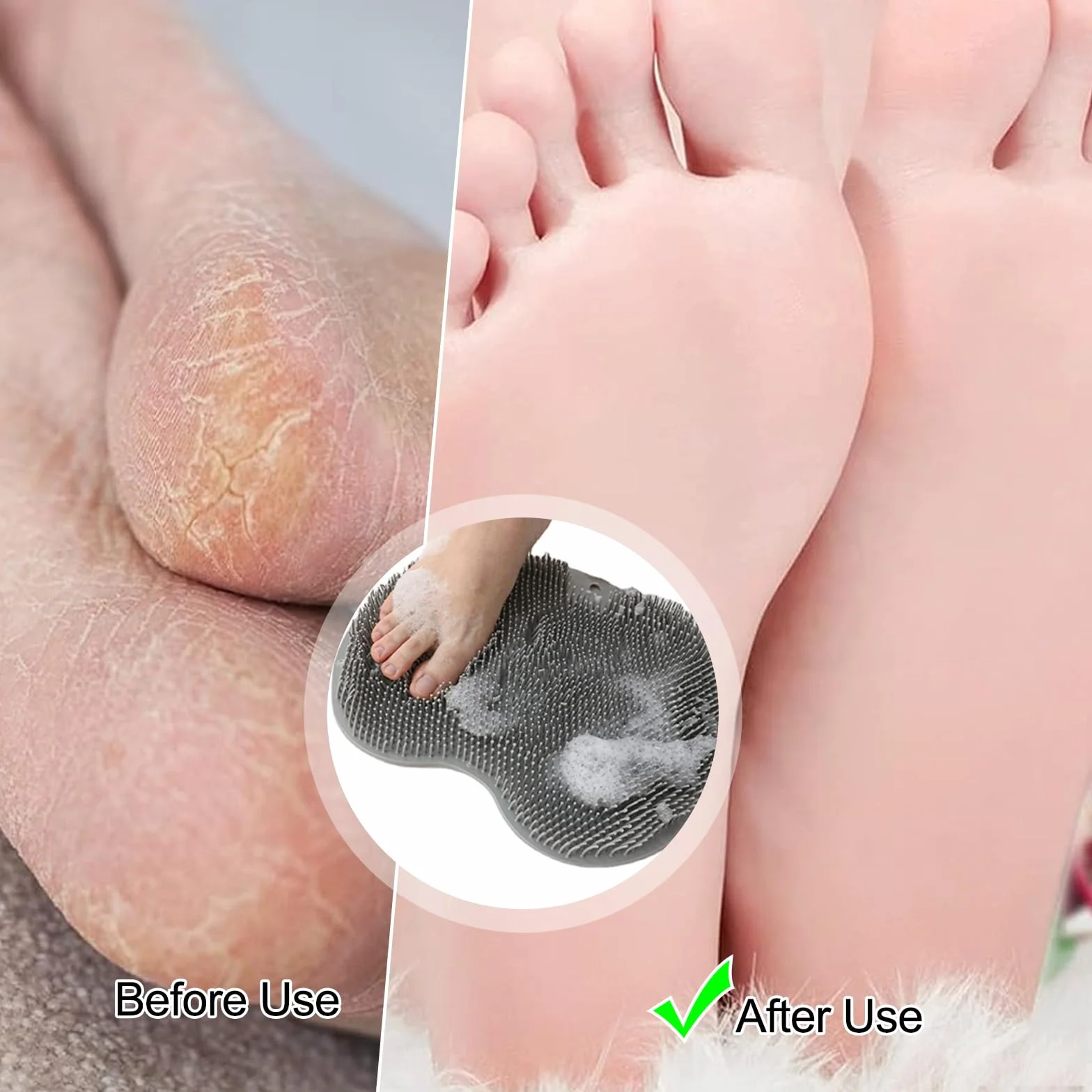 Szczotka do stóp, mata do mycia stóp z antypoślizgowymi przyssawkami, podkładka do masażu stóp, masażer do pedicure, pielęgnacja stóp, relaks (szara)