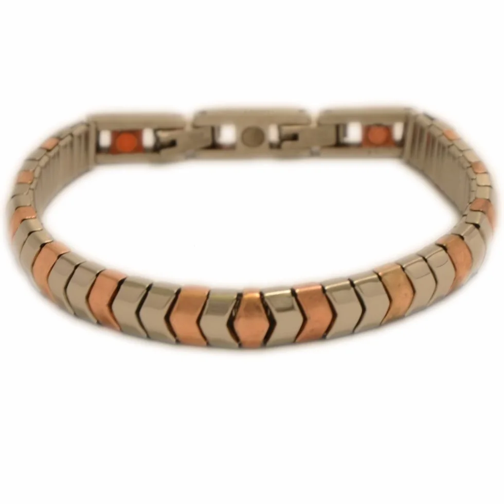 Flex Energetix Magnetix Retro Design 1912 Bicolor elastyczna bransoletka magnetyczna ze stali nierdzewnej miedź srebrna rozmiar M L XL
