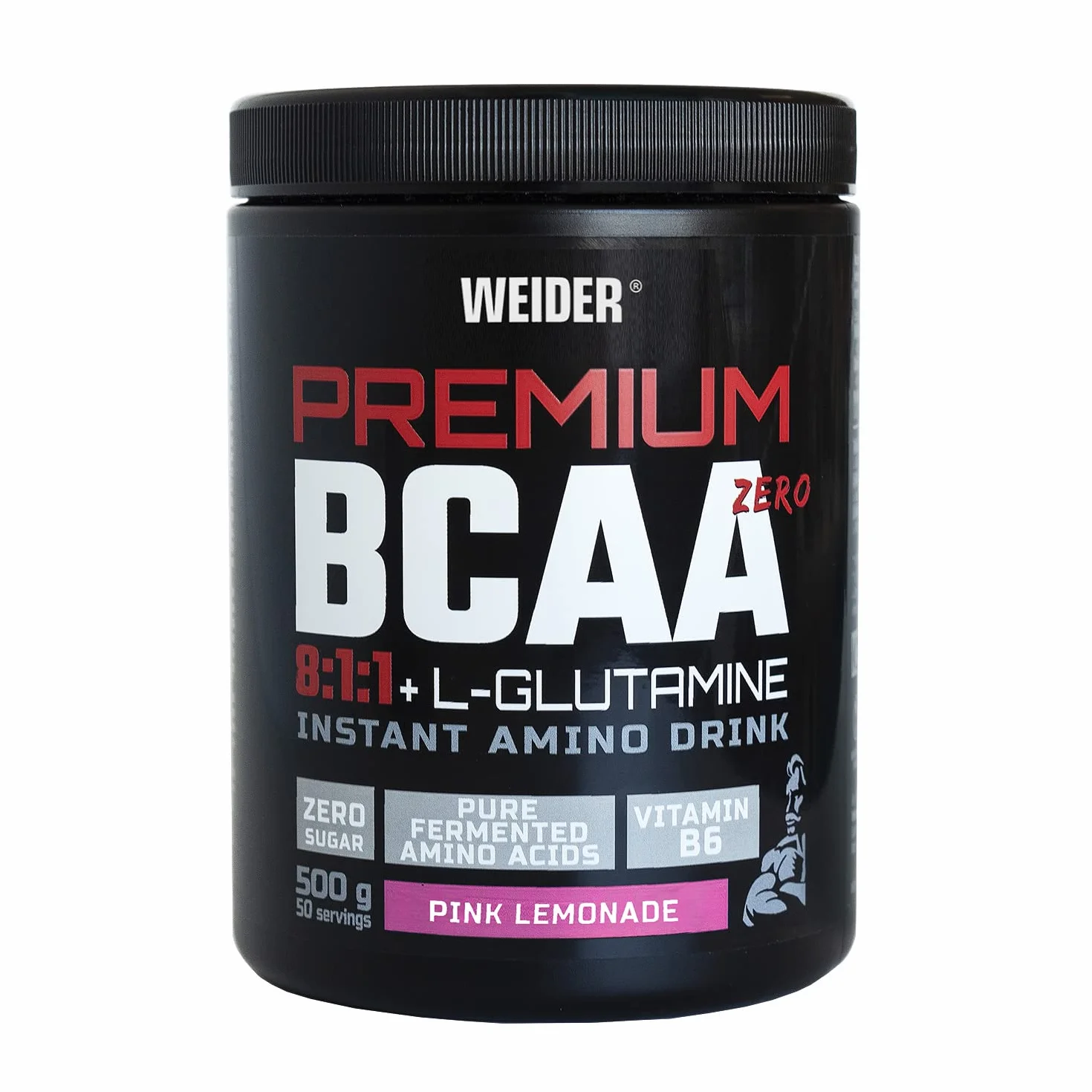 Weider Premium BCAA 8:1:1 500 g - Idealne przed i po treningu, Z L-Glutaminą Kyowa® i Witaminą B6, Bez Cukru, Wegańskie, Smak Różowej Lemonady
