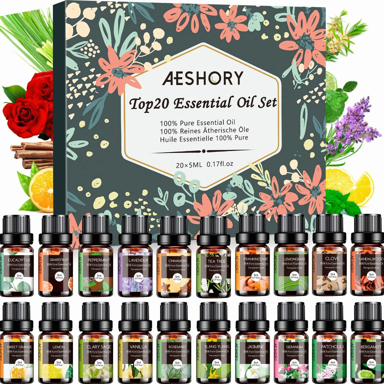 Aeshory Zestaw Olejków Eterycznych 20 x 5 ml Naturalny Czysty Olejek Eteryczny Do Aromaterapii