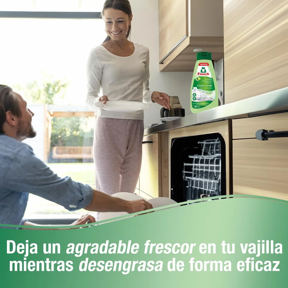 Frosch - żel do maszyny, wszystko w 1 z zieloną cytryną, czyszczenie i połysk, bez mikroplastiku i składników zwierzęcych, 40 puszek - 650 ml