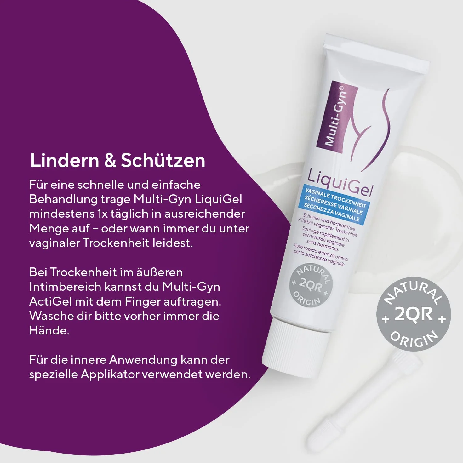 Multi-Gyn LiquiGel z aplikatorem do natychmiastowego łagodzenia suchości pochwy, bólu, swędzenia lub podrażnień – bez hormonów, z naturalnymi składnikami, 30 ml (1 opakowanie)