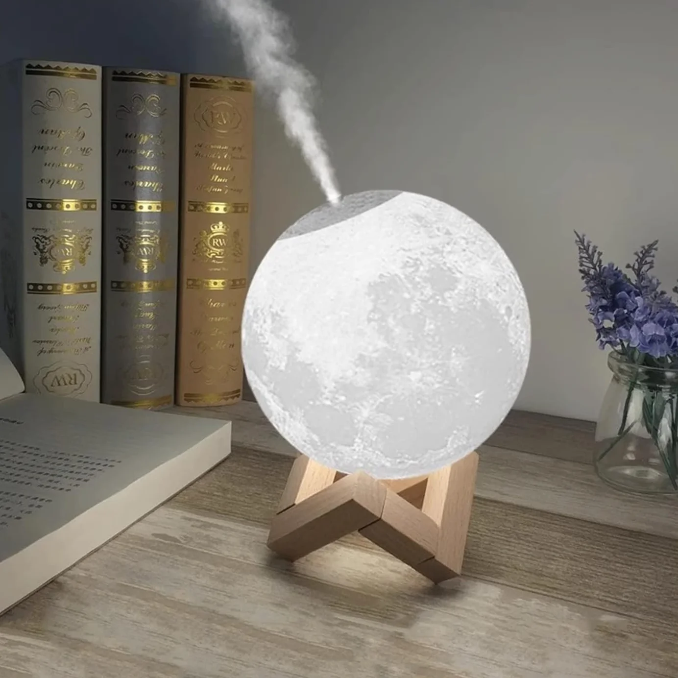 Dyfuzor olejków eterycznych lampka nocna księżyc, 3 tryby oświetlenia, ultradźwiękowy nawilżacz USB do domu, sypialni, biura