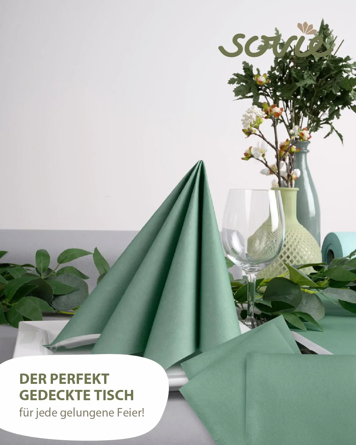 Sovie HORECA Serwetki EUKALYPTUS z Linclass Airlaid, 40 x 40 cm, składane 1/4, 50 sztuk, wysokiej jakości serwetki jednorazowe do gastronomii, hotelu, cateringu i elegancka dekoracja stołu