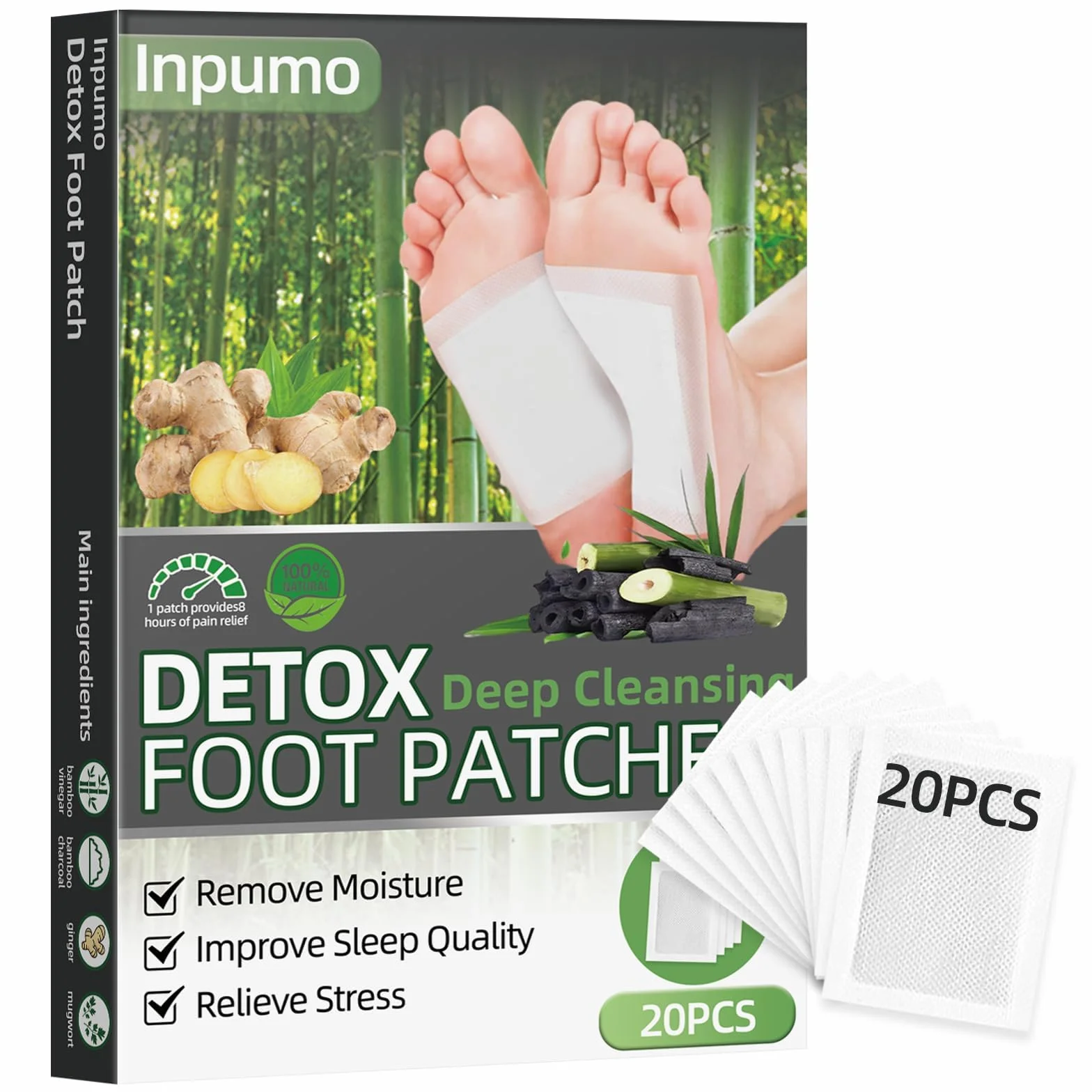 Plastry na stopy Detox, 20 szt. naturalnych składników, plastry na stopy do usuwania toksyn, głębokiego oczyszczania, łagodzenia stresu ciała, poprawy jakości snu, poprawy krążenia krwi