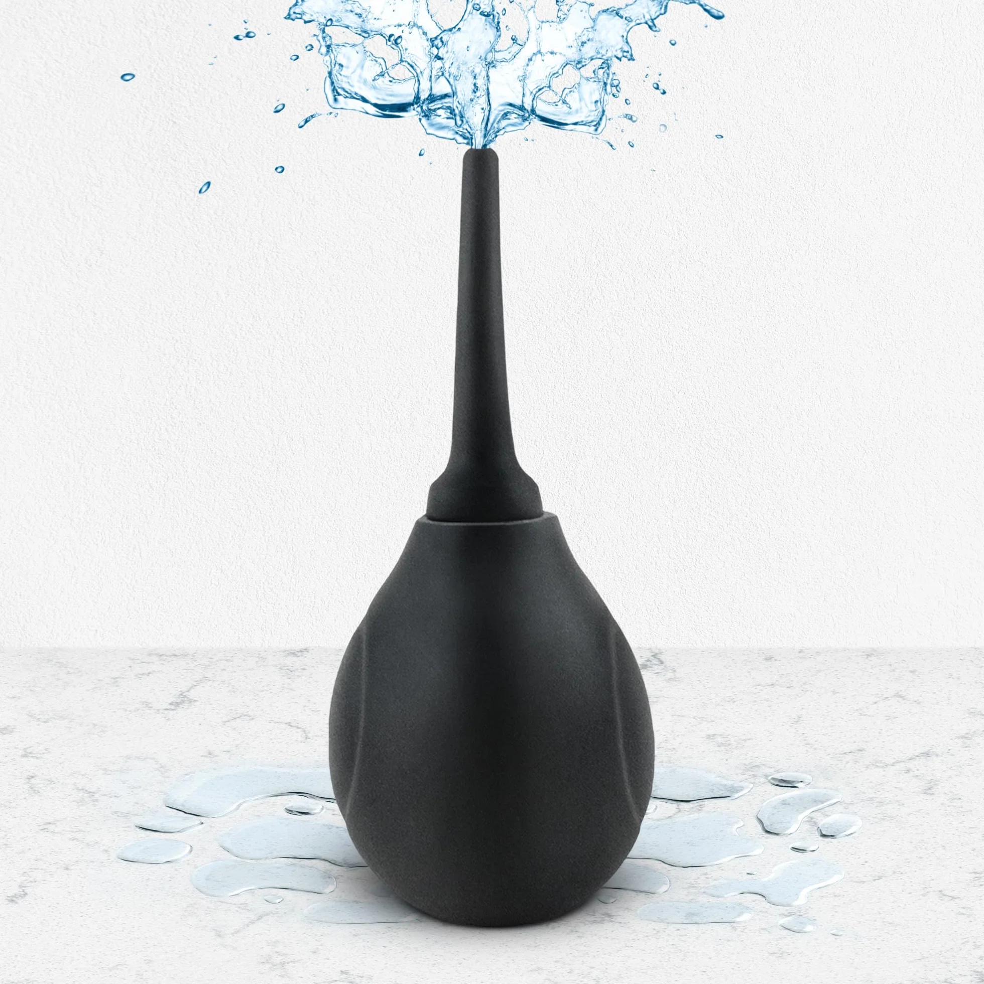 Enema Douche 300 ml, Enaema Bulb Duche Gruszka do Lewatywy jedwabisty miękki silikon dla kobiet i mężczyzn, wzór zapobiegający przepływowi wstecznemu, rozmiar podróżny, kolor czarny