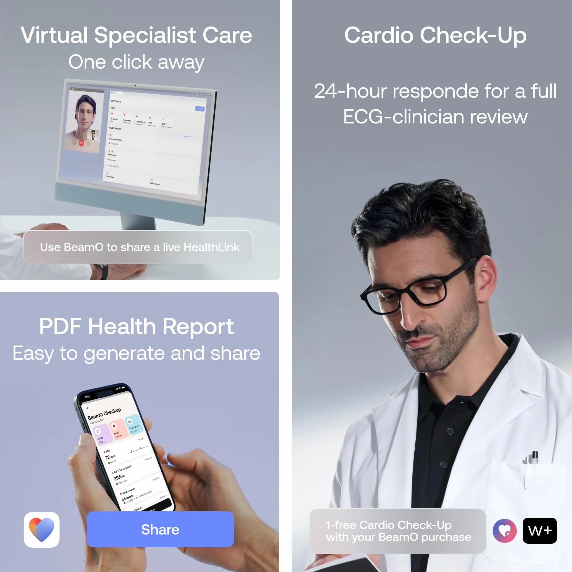 WITHINGS BeamO – Bezdotykowy Inteligentny Termometr Cyfrowy, 4-w-1 MultiScan, Monitor EKG, Pulsoksymetr, Cyfrowy Stetoskop, Dla Dzieci i Dorosłych, Wielu Użytkowników, Opieka Rodzinna
