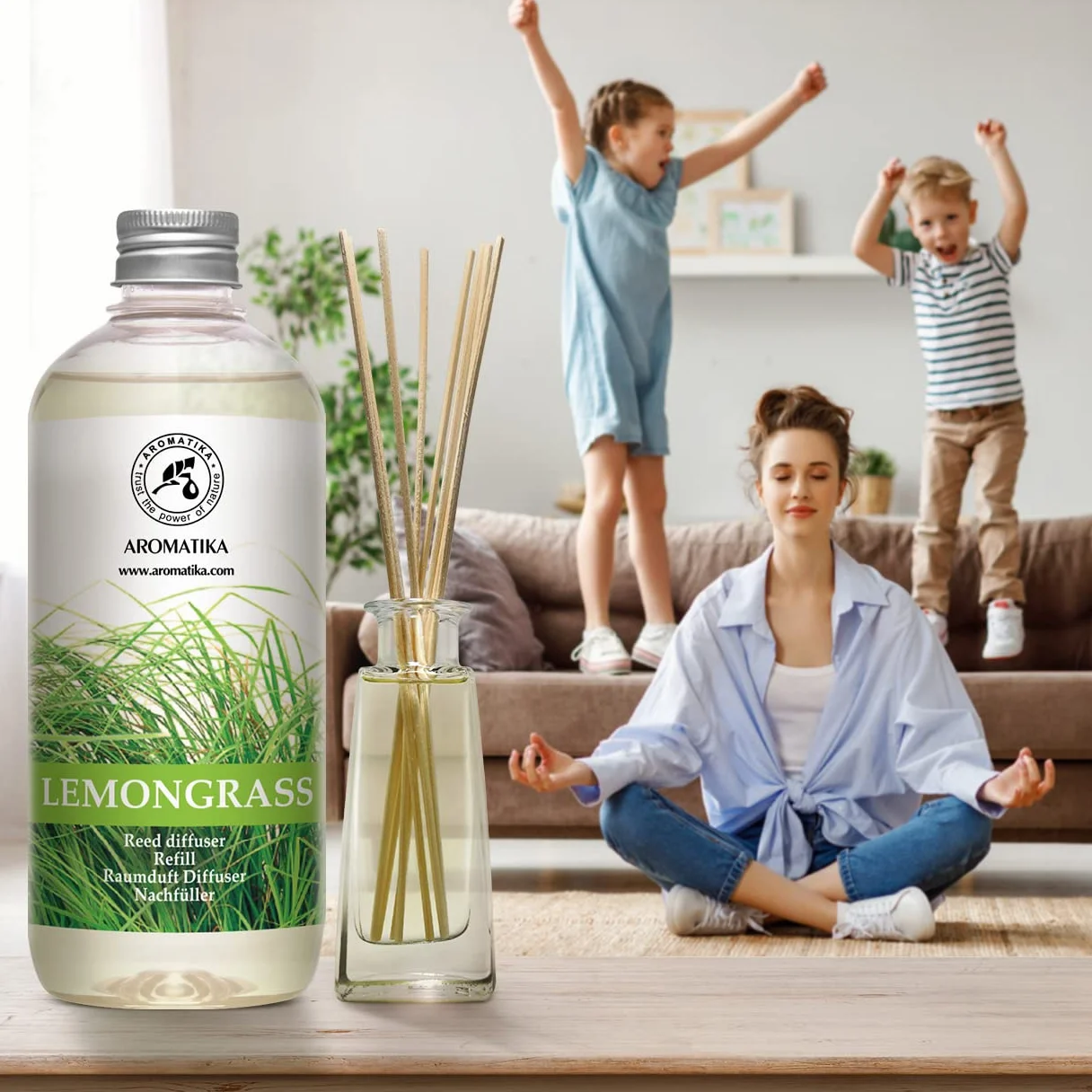 Wkład do Dyfuzora Trzcinowego Trawa Cytrynowa 500 ml - Dyfuzor Zapachowy z Patyczkami - Dyfuzor Pokojowy z Olejkiem Lemon Grass - Zapach do Domu - Dyfuzory Trzcinowe - Dyfuzory do Aromaterapii