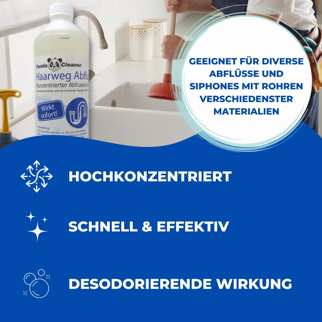 PANDACLEANER Hair-Away Drain Cleaner - Usuwa najbardziej uporczywe zatykanie - Silnie skoncentrowany środek do czyszczenia odpływów - Bez odpływu (1000ml)