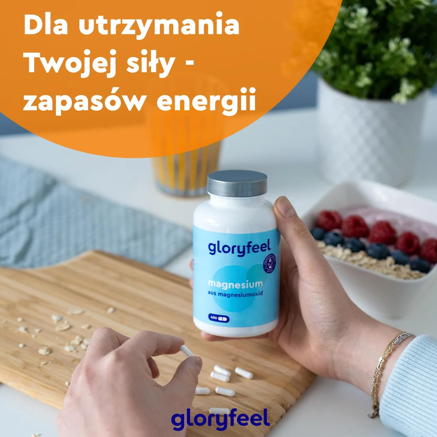Magnez 400 kapsułek - 760 mg, w tym 400 mg magnezu pierwiastkowego na dzienną dawkę - Wspiera pracę mięśni i metabolizm energetyczny - Testowane laboratoryjnie - Wyprodukowano w DE bez dodatków
