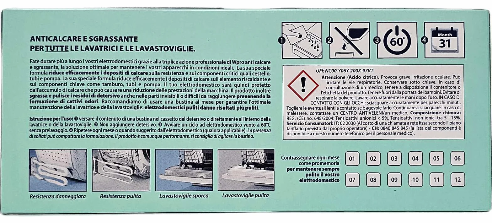 Wpro Uniwersalna pralka, zmywarka, odkamieniacz i środek do usuwania tłuszczu (48 x 50 g saszetek)