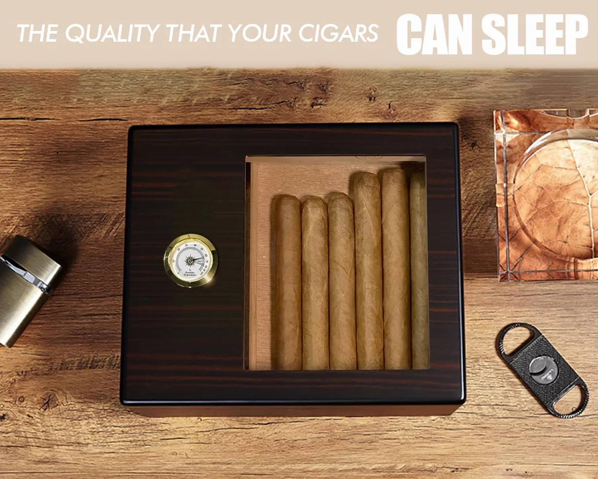 Slege Humidor cygara szklany górny nawilżacz hiszpańskie cedrowe cygara pojedyncza warstwa higrometr akcesoria
