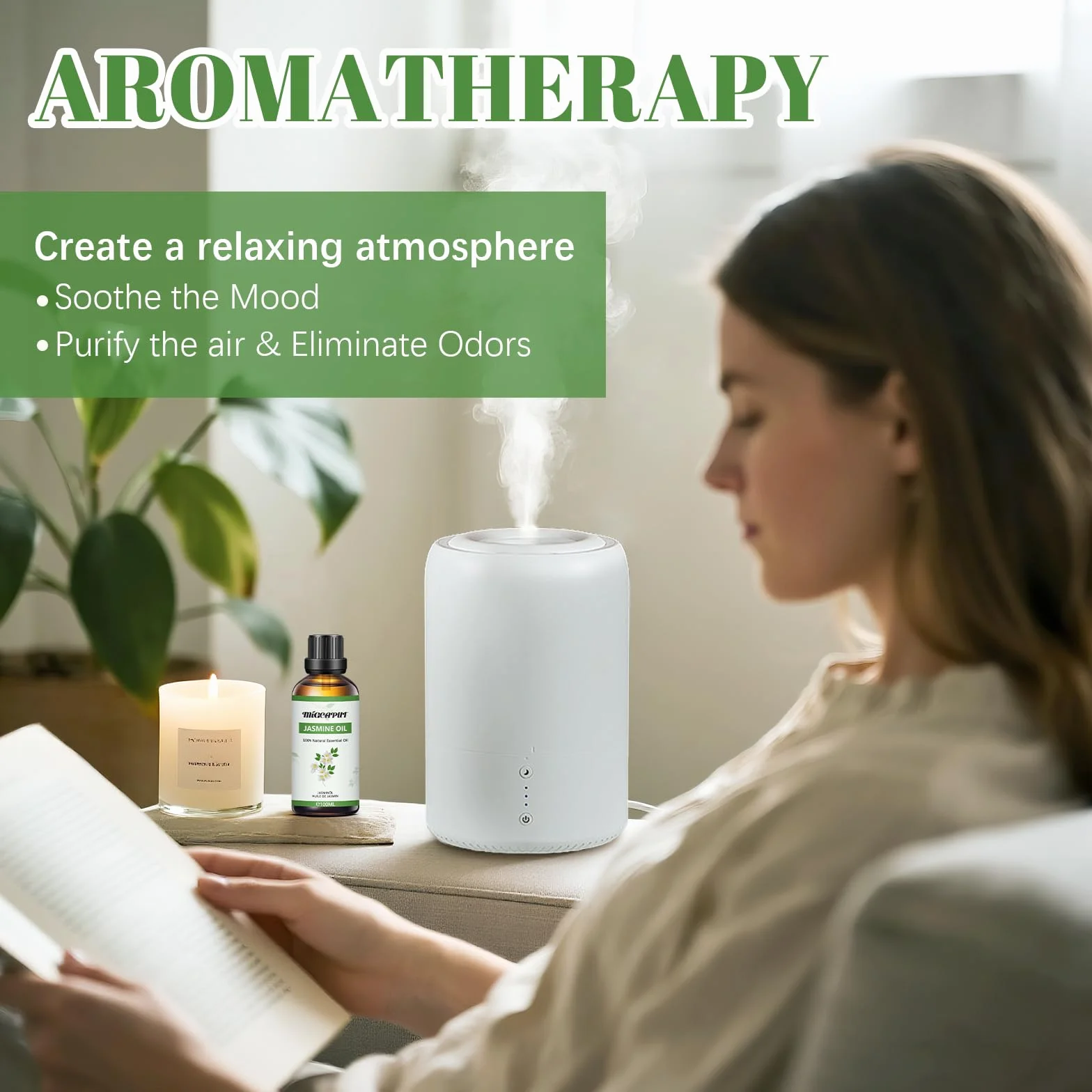 MIGCAPUT Olejek Eteryczny Jaśminowy 100ML, Naturalny Olejki Aromaterapeutyczny, Jaśminowy Olejek Zapachowy Premium do Dyfuzora, SPA, Masażu, Ręcznie Robione Mydło, Ręcznie Robione Świece