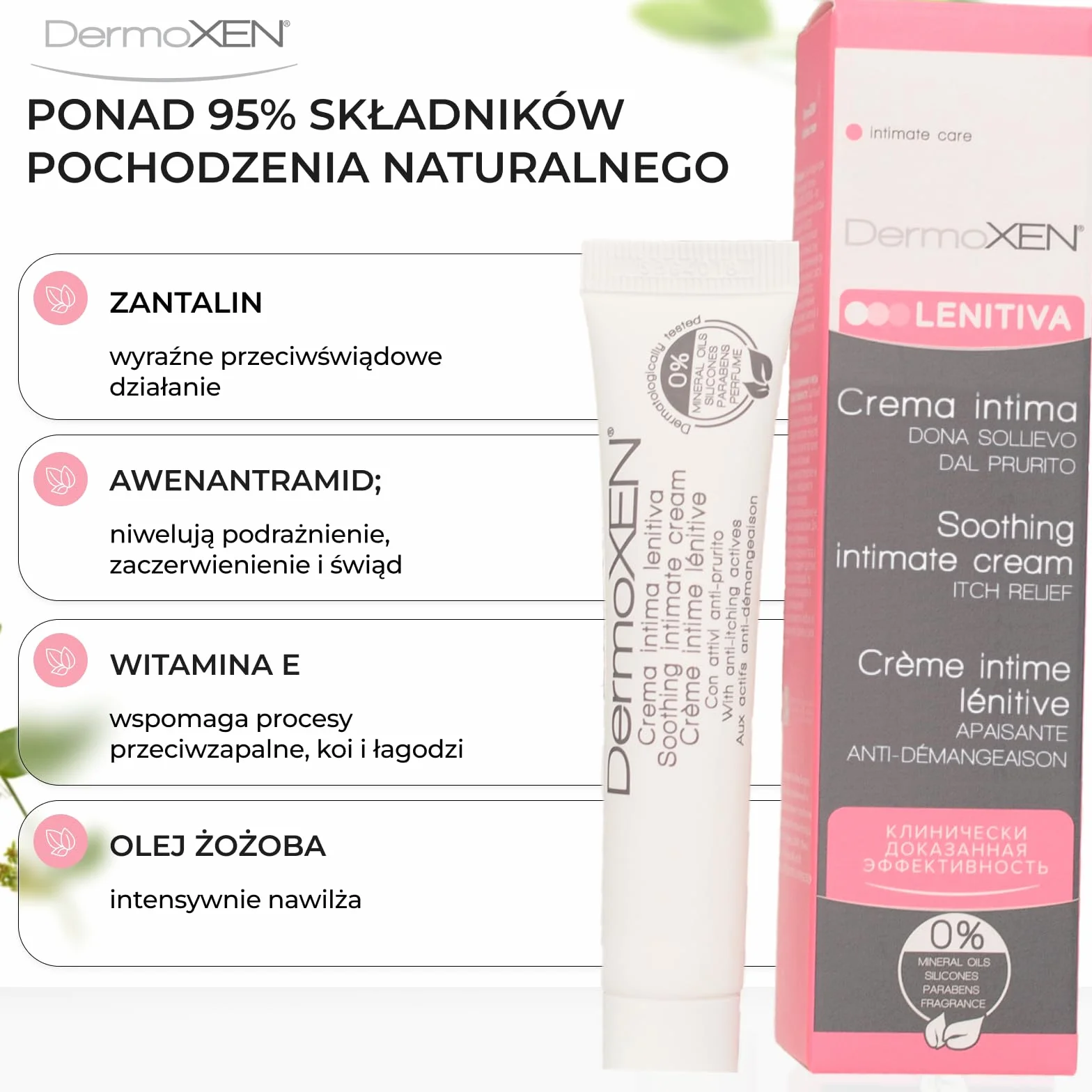 DermoXEN Lenitiva Łagodzący Krem Intymny 20 ml Nawilżający do Wrażliwej Skóry Bez Zapachu i Hormonów