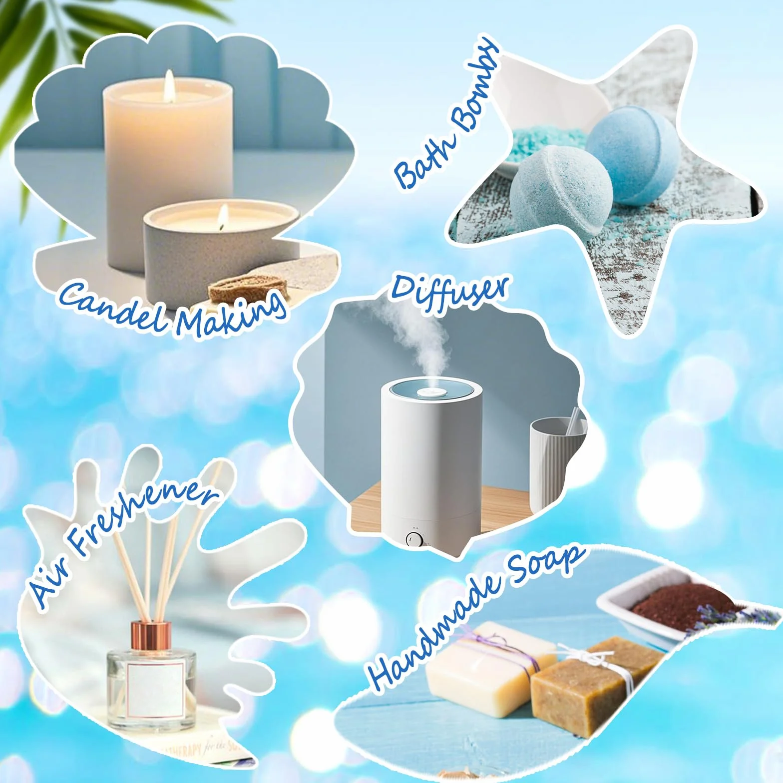 AESHORY Zestaw olejków eterycznych Beach 6 x 10 ml, Olejek zapachowy Summer Aroma Oil do dyfuzora - Hawaiian Suntan, Walk by the Sea, Sea Breeze, Sun & Sand, Rock Salt & Driftwood, Morze