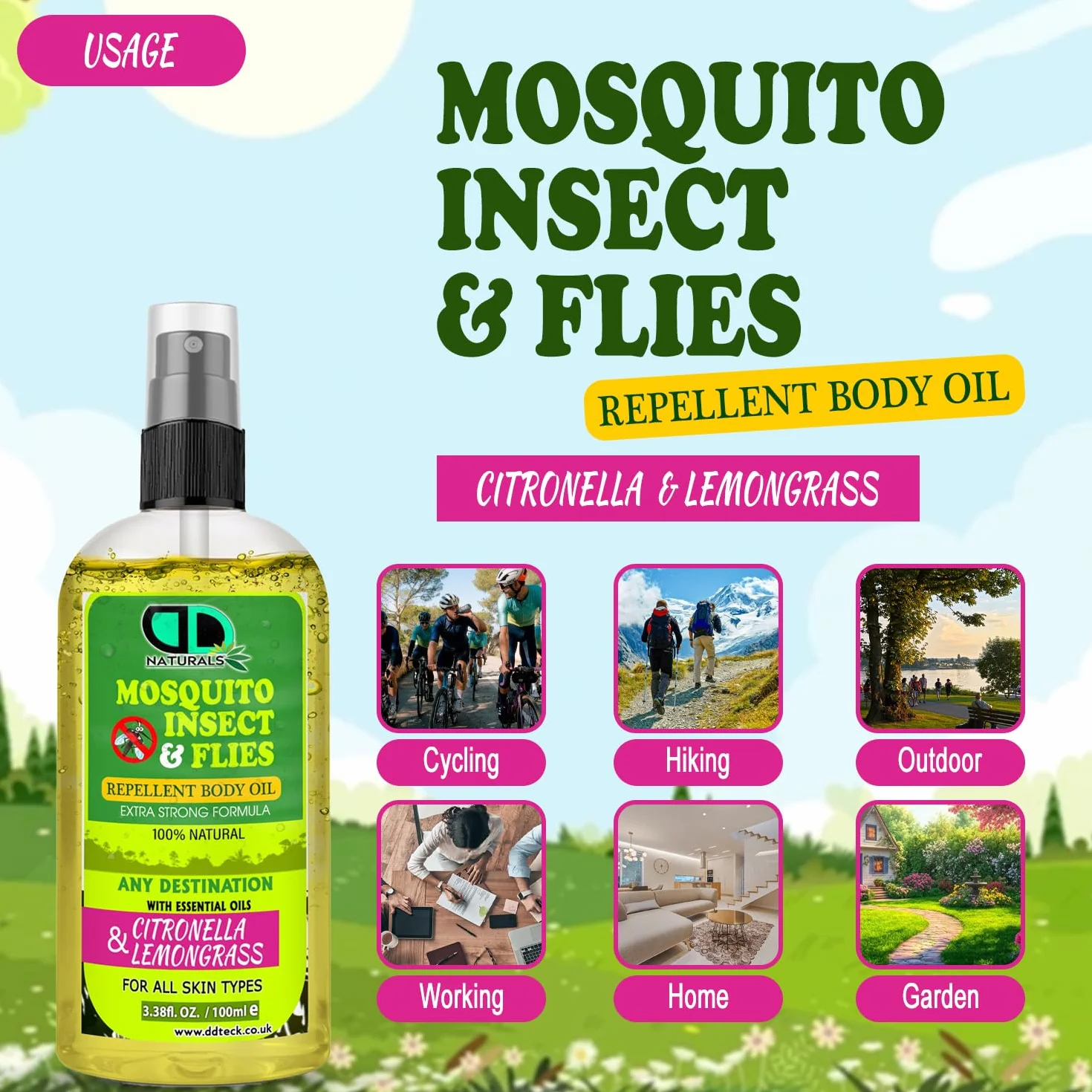 Naturalny olejek do ciała przeciw komarom 100 ml w sprayu z trawy cytronelowej