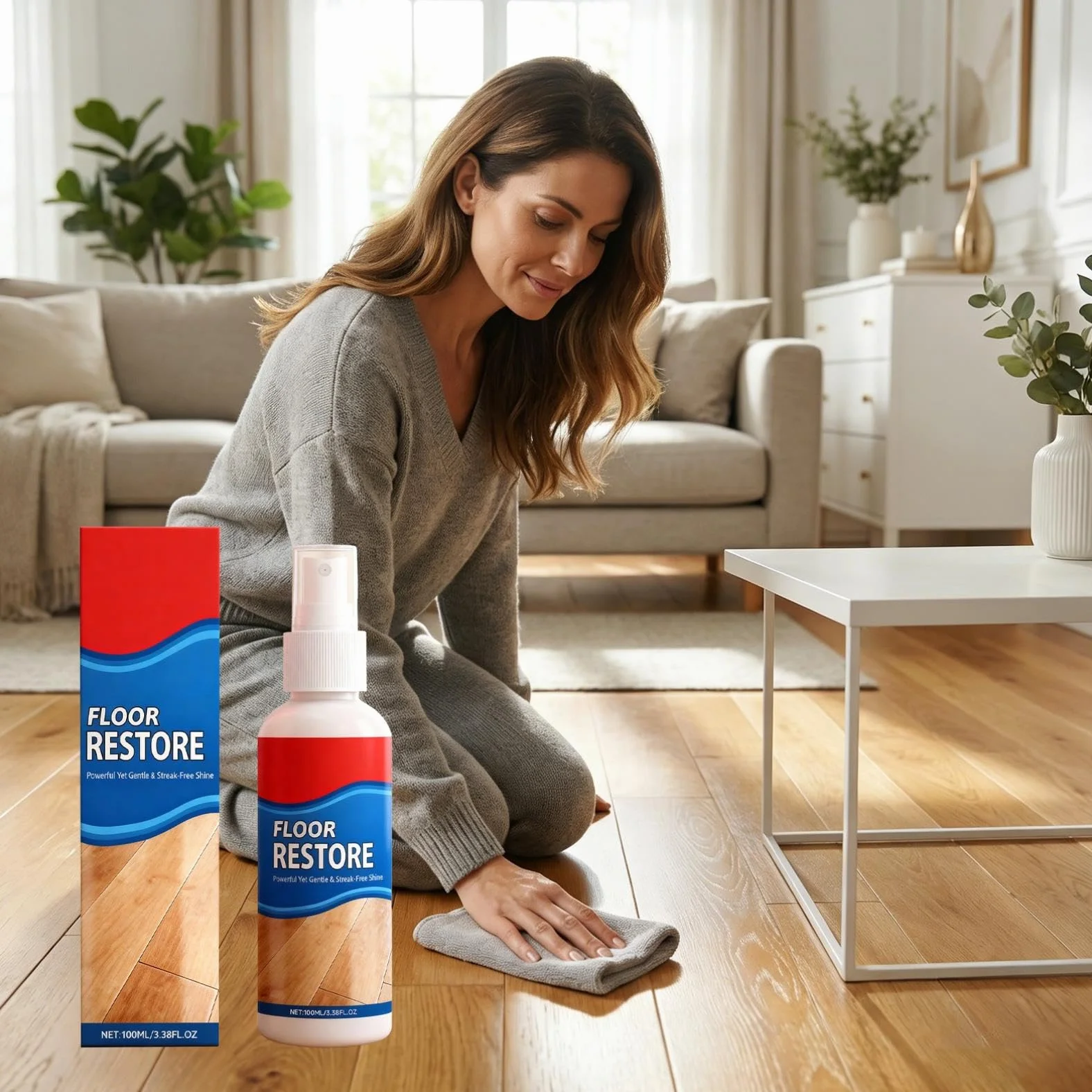 Floor Restore, środek do polerowania podłóg drewnianych, 100 ml, środek do renowacji, renowacja parkietu, ochrona przed zadrapaniami, długotrwały połysk, bez pozostałości (2 sztuki)