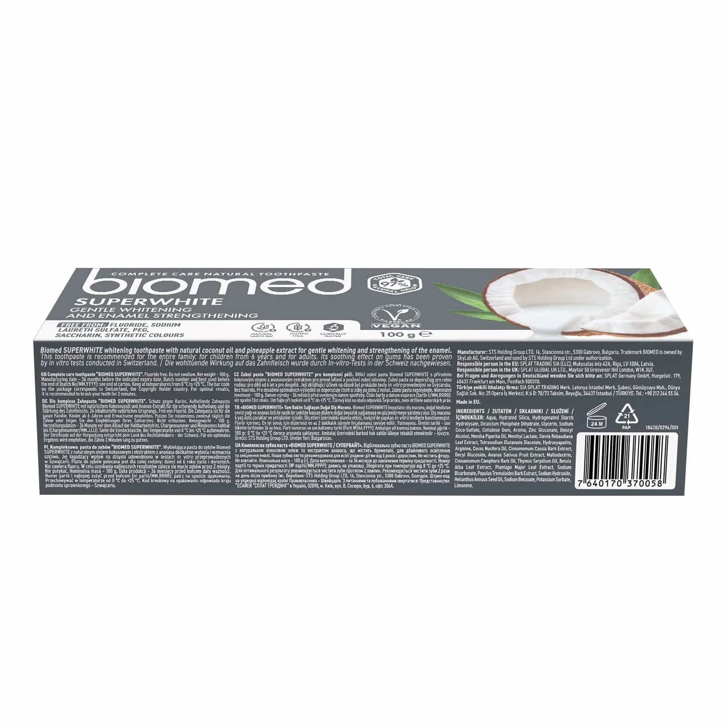 Biomed Superwhite 97% naturalna wybielająca pasta do zębów/wzmocnienie emalii/smak kokosowy, wegański, SLS Free 3x100g