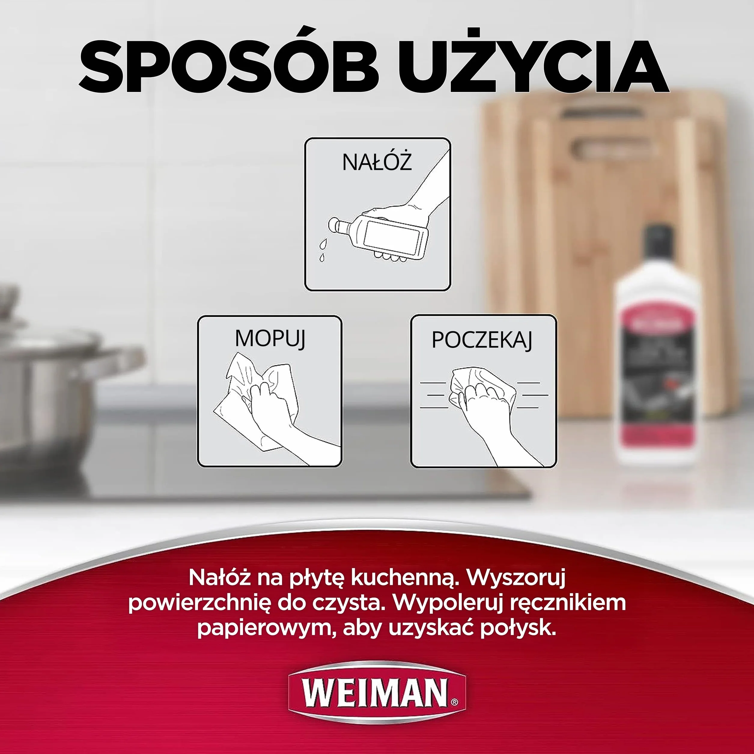 Weiman Glass Cook Top Cleaner and Polish Zestaw do czyszczenia płyt kuchennych z gąbką 300 ml