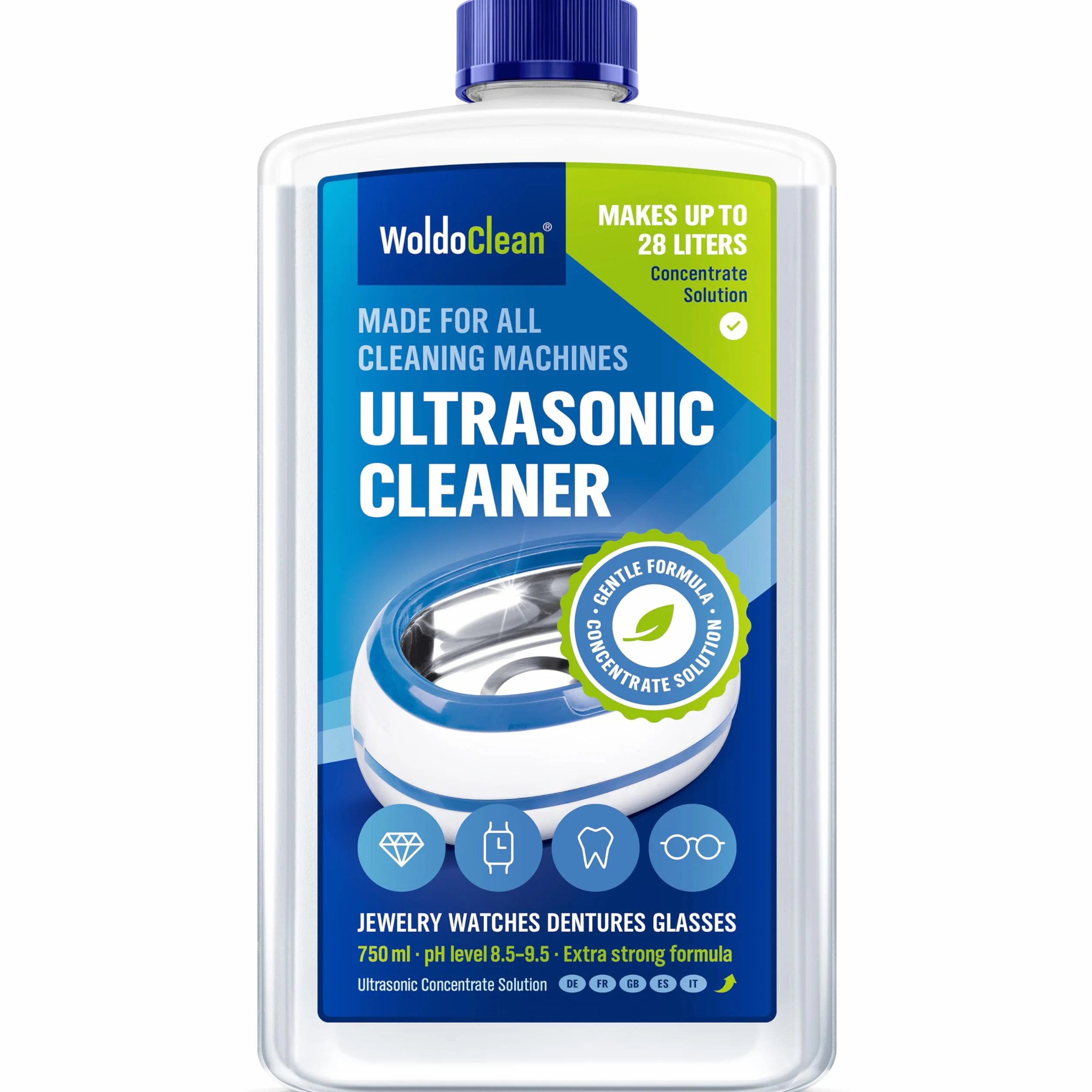 WoldoClean Koncentrat do Myjek Ultradźwiękowych 750ml - Płyn Bezalkoholowy do Okularów, Biżuterii, Protez, Monet & Gaźników