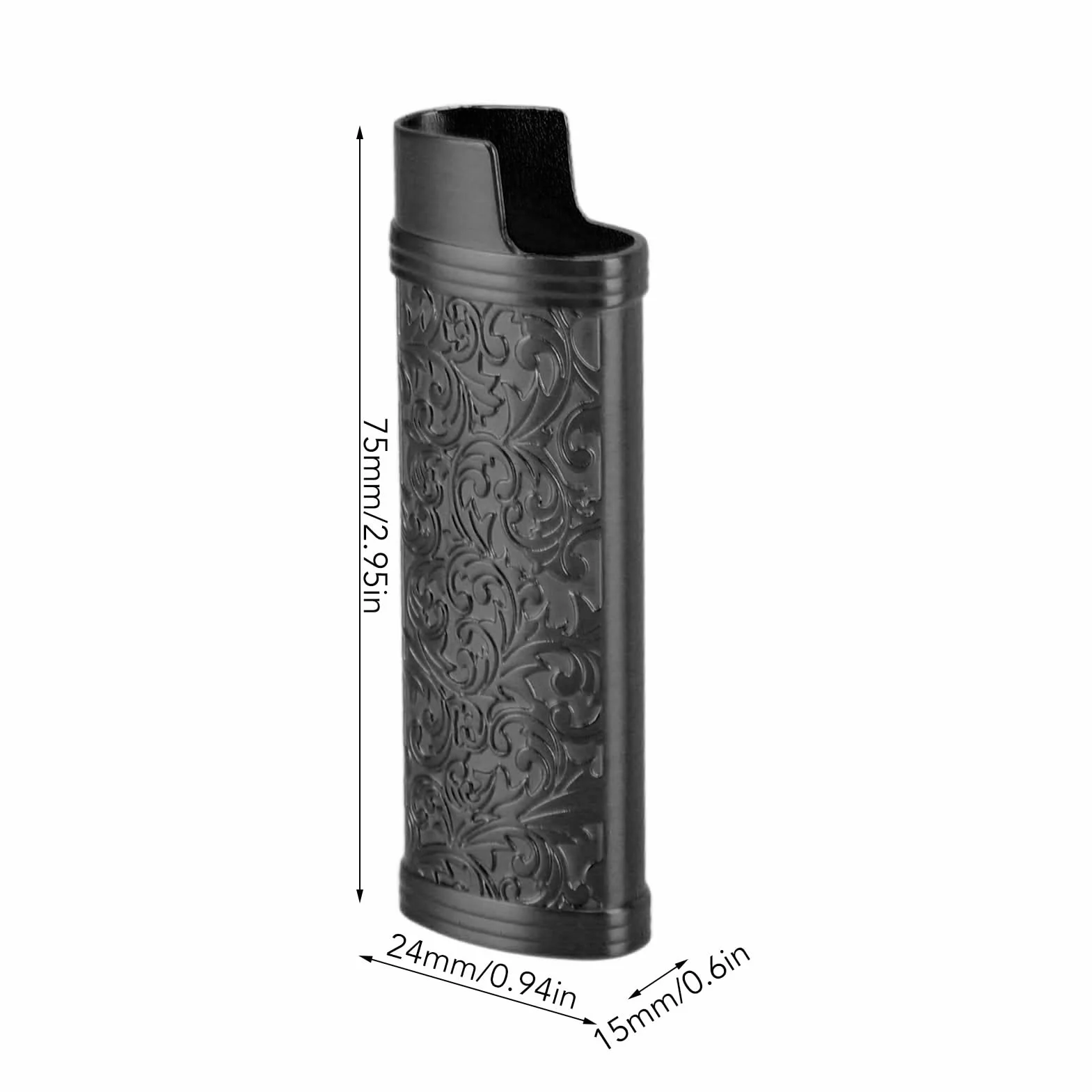 Metalowy Pokrowiec na zapalniczkę, Etui na zapalniczkę z Wytłoczonym Motywem Kwiatowym w Stylu Vintage, Konstrukcja ze Stopu Cynku Zapewniająca lżejszą ochronę (BLACK)