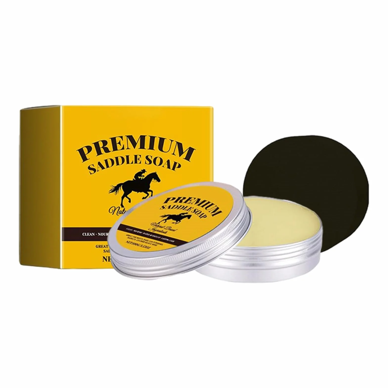 Saddle Soap Leather Conditioner, 8x3cm 100g Boot Cleaner ABS Case With Sponge, Leather Care Supplies, Boots, Shoes, Bags, Jackets, Saddles, Cleaning, Conditioning