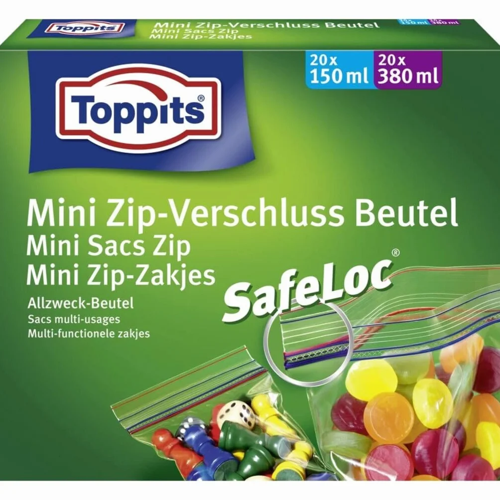 Toppits woreczek na zamek błyskawiczny przezroczysty 40 sztuk 150 ml 380 ml