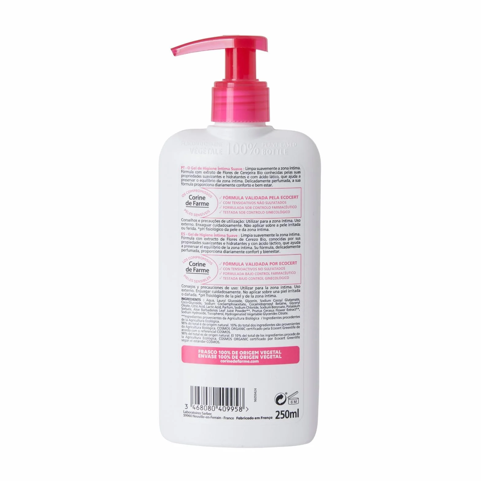 Corine De Farme Organic Naturalny łagodny środek do czyszczenia z kwiatem wiśniowym, 250 ml, biały