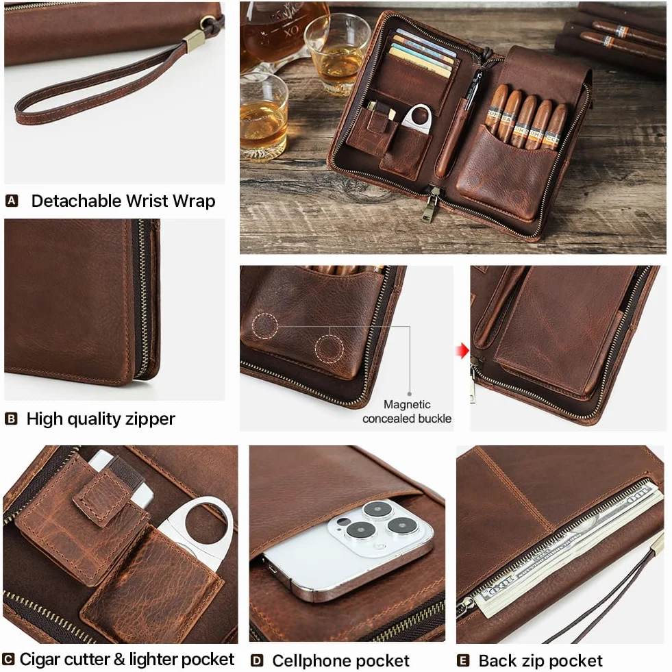CONTACTS Przenośny humidor skórzany organizer na cygara z paskiem na nadgarstek