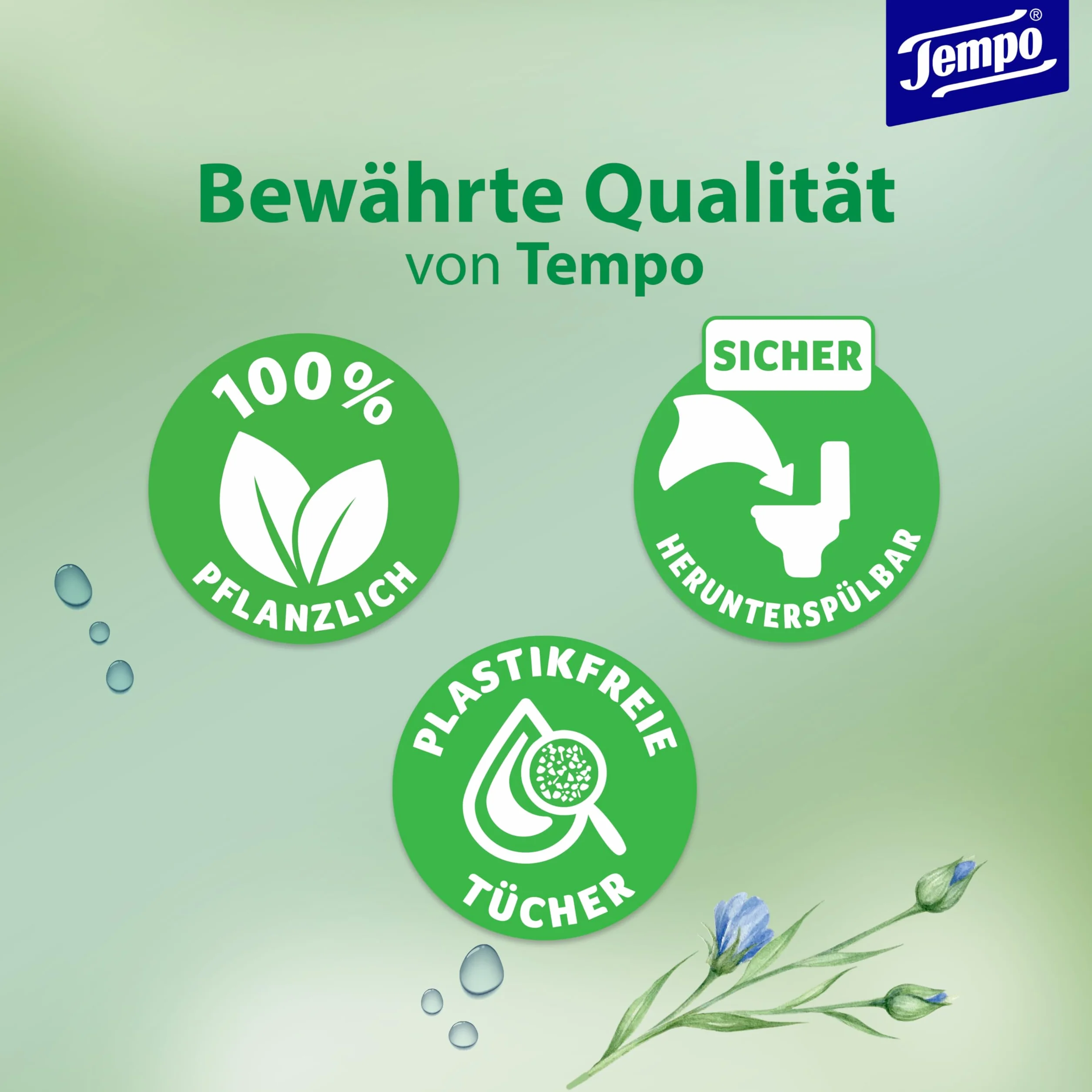 Tempo Papier toaletowy wilgotny Tempo Delikatny pielęgnujący trójpak (18 (6 x 3) opakowań x 42 arkusze każda), duże opakowanie, 1 kg