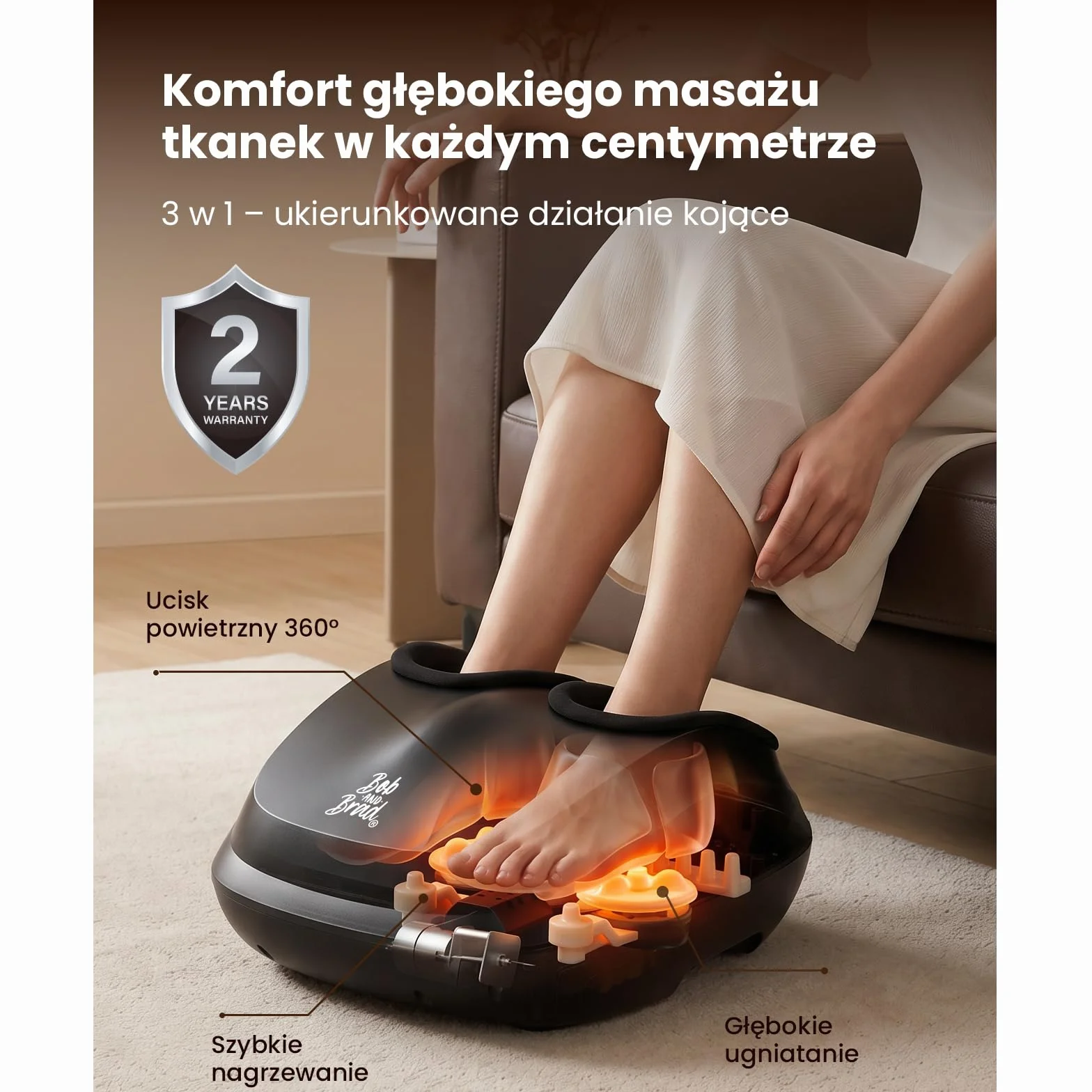 BOB AND BRAD Lite Masażer do Stóp z Podgrzewaniem, Shiatsu i Kompresją - Elektryczny Masażer Ugniatający na Ból Stóp i Haglund, Rozmiar do 45, Pomysł na Prezent