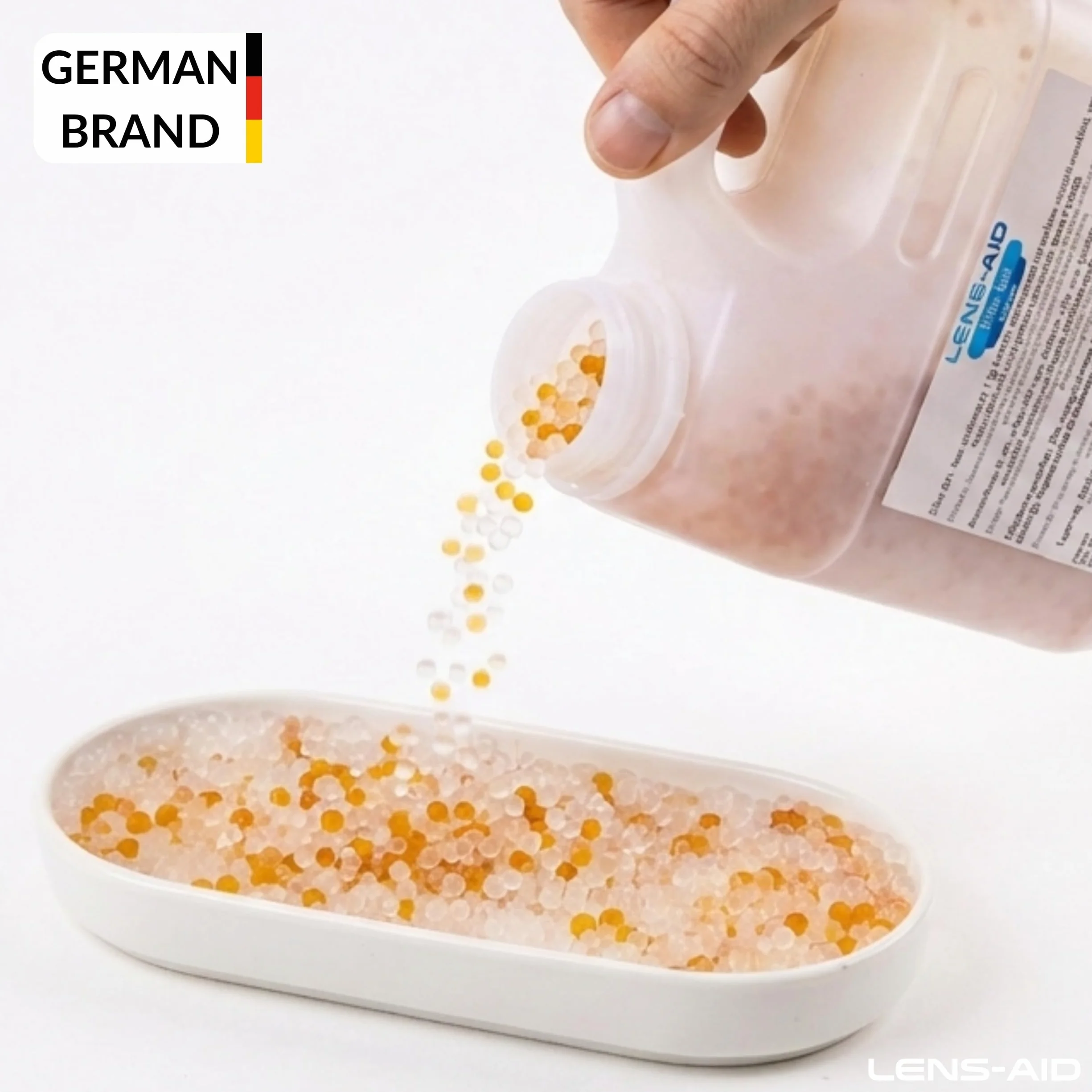 Lens-Aid Żel Krzemionkowy 1 kg – Pochłaniacz Wilgoci | Regenerowalne kulki silica gel w pojemniku, z pomarańczowo-zielonym wskaźnikiem do filamentu 3D, elektroniki i szafek