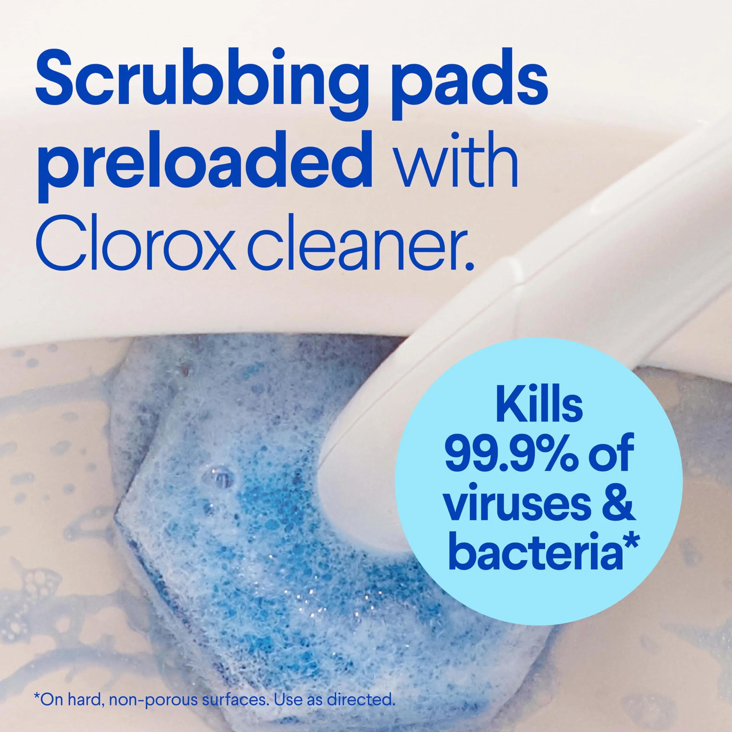 Clorox 03191 Jednorazowy system czyszczenia toalety z 6 głowicami do dezynfekcji różdżki toaletowej, biały/niebieski, 8 sztuk