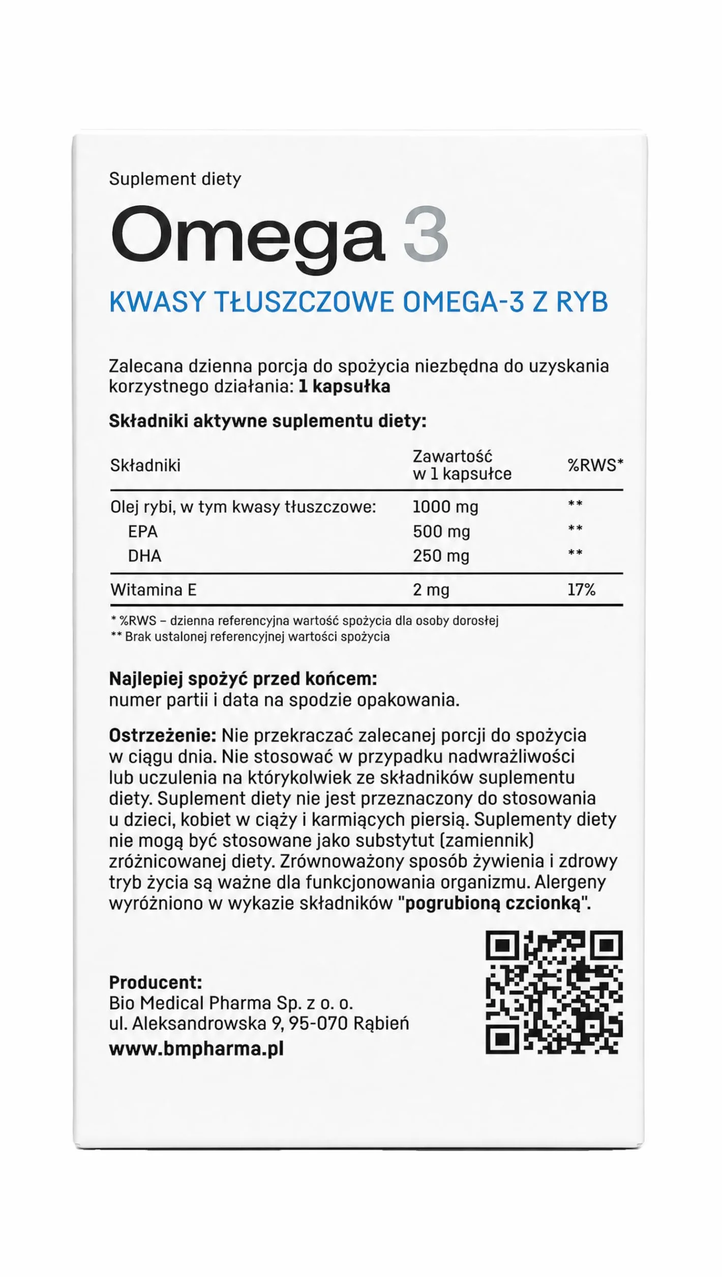 Omega 3 Kapsułki – 500 mg EPA + 250 mg DHA, Olej Rybi Forma Triglicerydowa – EPA i DHA Przyczyniają się do Prawidłowej Czynności Serca – Certyfikat IFOS (60 Kapsułek, 2 Miesiące)