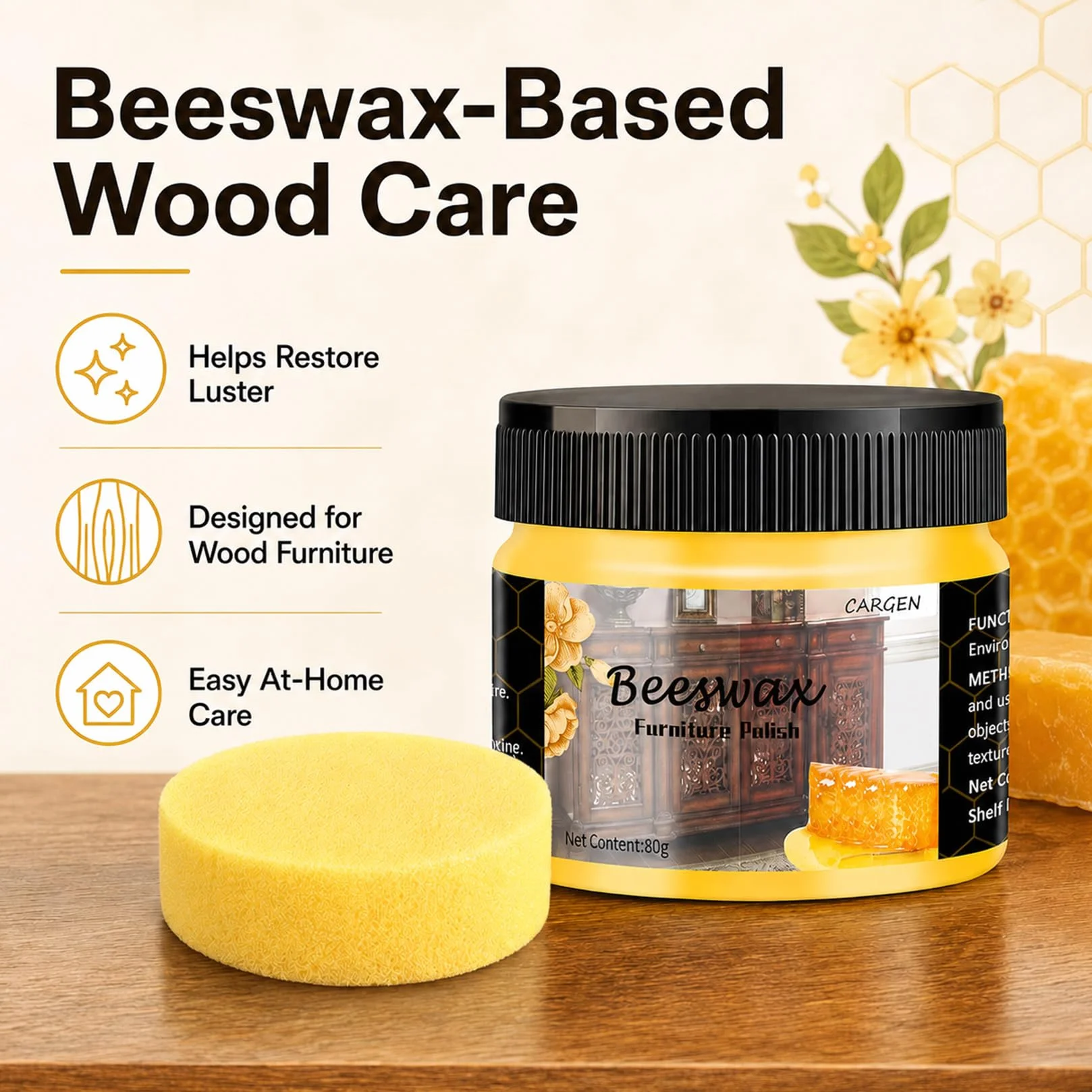 CARGEN Naturalny wosk pszczeli do drewna Wood Seasoning Beewax, 3 szt., tradycyjny, uniwersalny, do polerowania, czyszczenia i pielęgnacji mebli