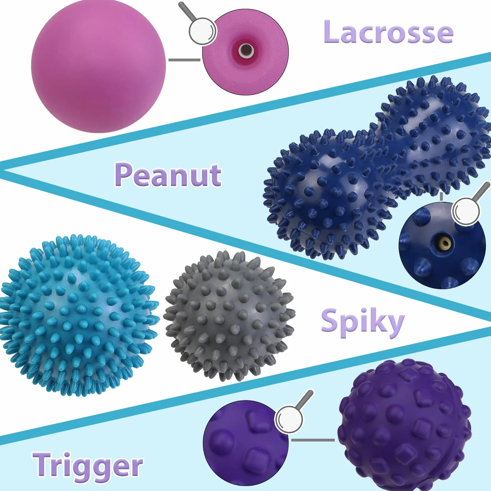 ALPIDEX Piłki do masażu zestaw 5 – piłka z kolcami, lacrosse, peanut i trigger point