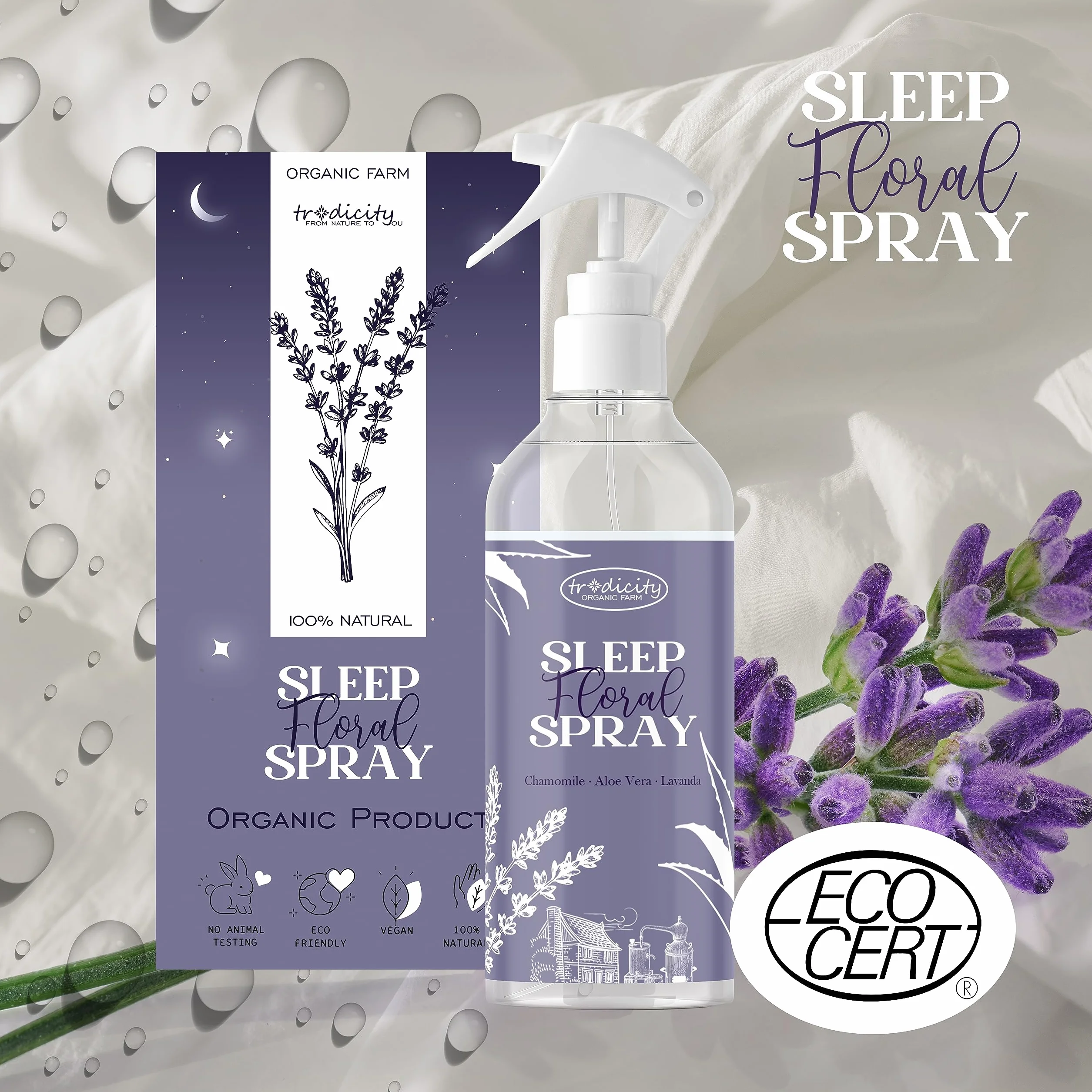 Sleep Pillow Spray Relaksująca mgiełka dla lepszego snu, olejki eteryczne z lawendy (relaksującej), aloesu (natleniania) i rumianku (uspokajający) (100 ml)